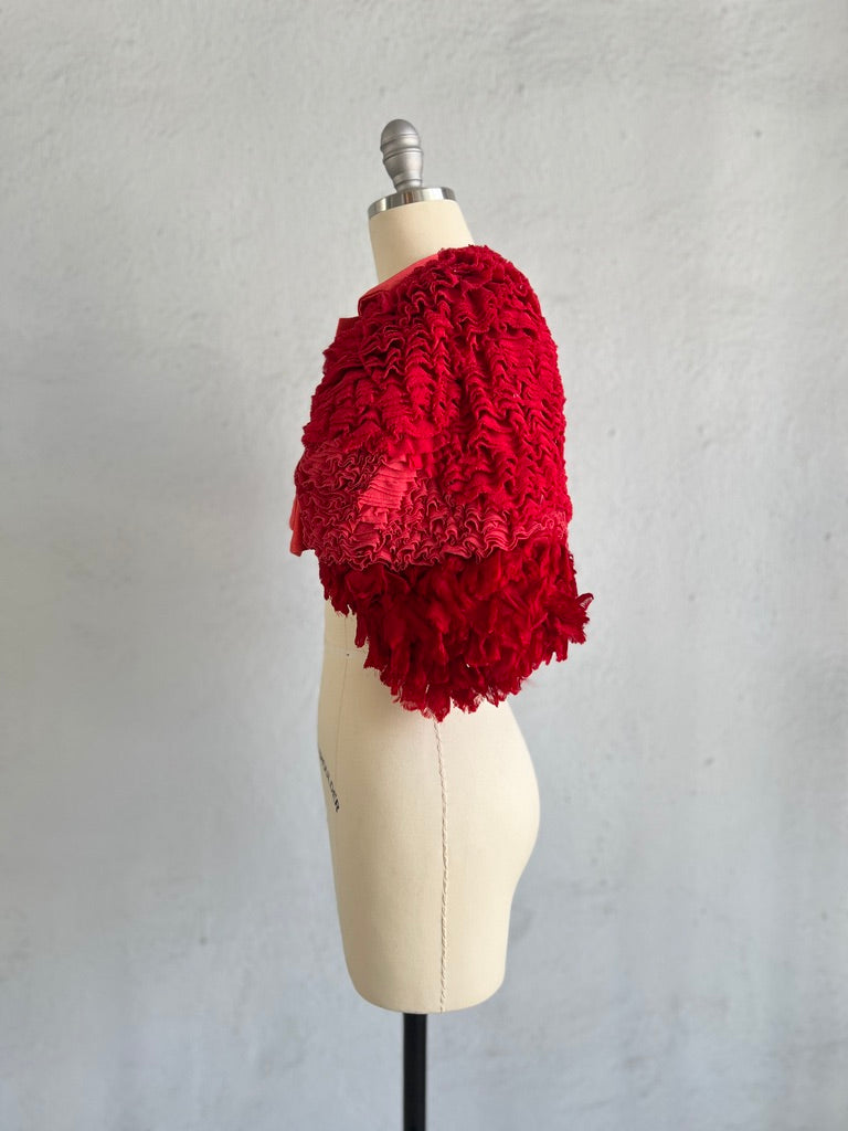 COMME DES GARCONS RED FANCY RUFFLE BOLERO JACKET 2000