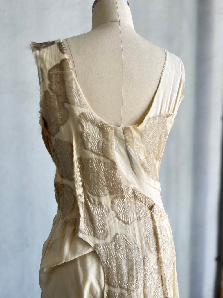 COMME DES GARCONS OFF-WHITE VINTAGE FLORAL & MUSLIN DECONSTRUCTED GOWN 1997