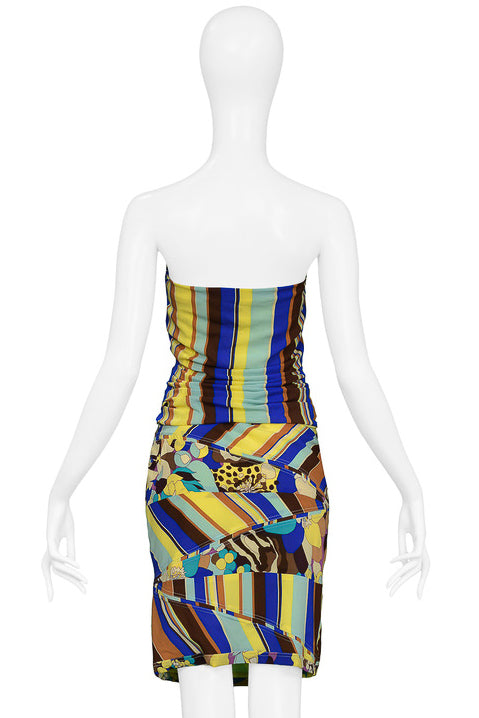VERSACE FLORAL AND STRIPES STRAPLESS BUSTIER AND SKIRT ENSEMBLE