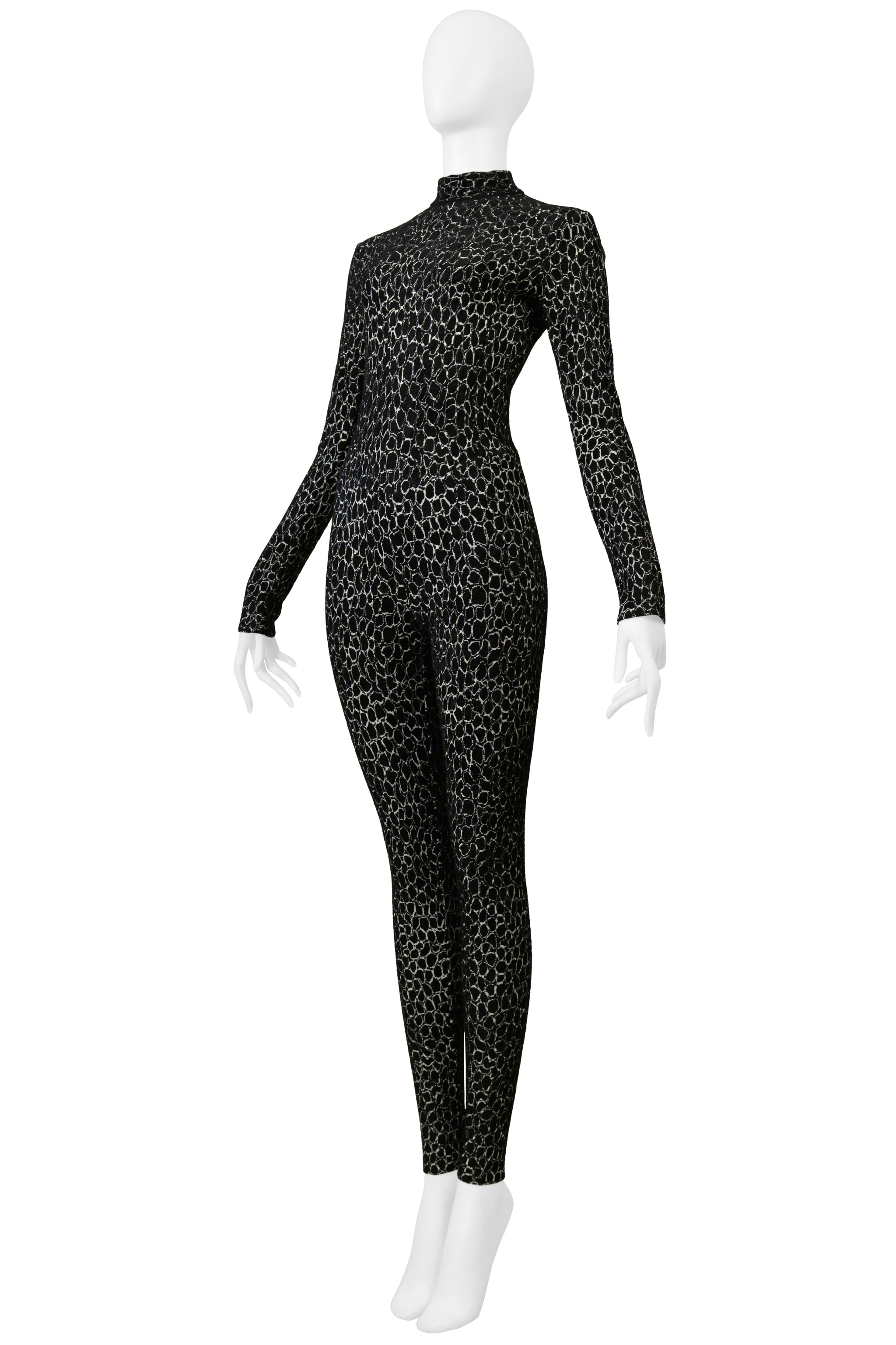 ALAIA BLACK AND WHITE ABSTRACT PRINT CHENILLE CATSUIT