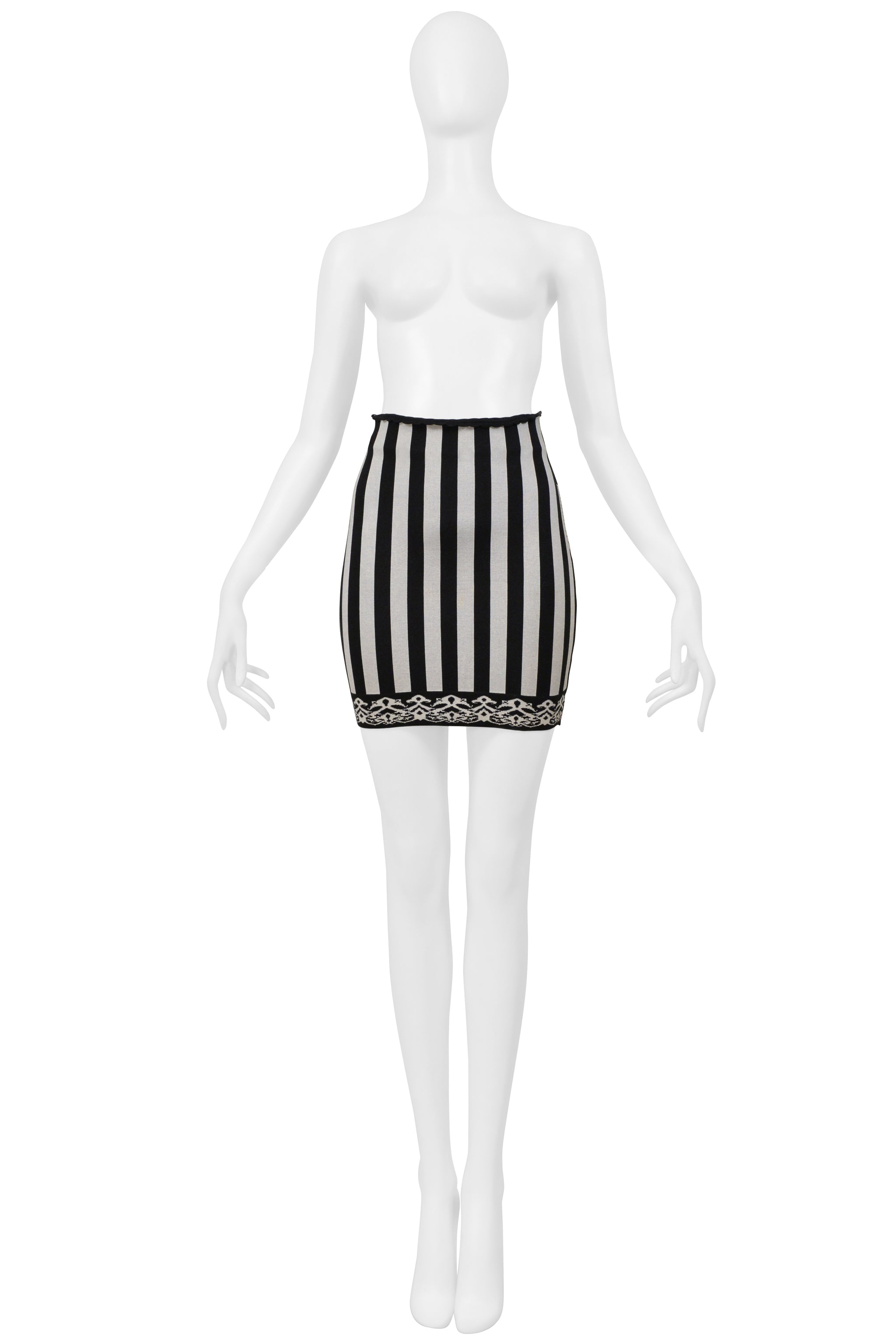 ALAIA ICONIC BLACK AND WHITE STRIPE SKIRT 1992