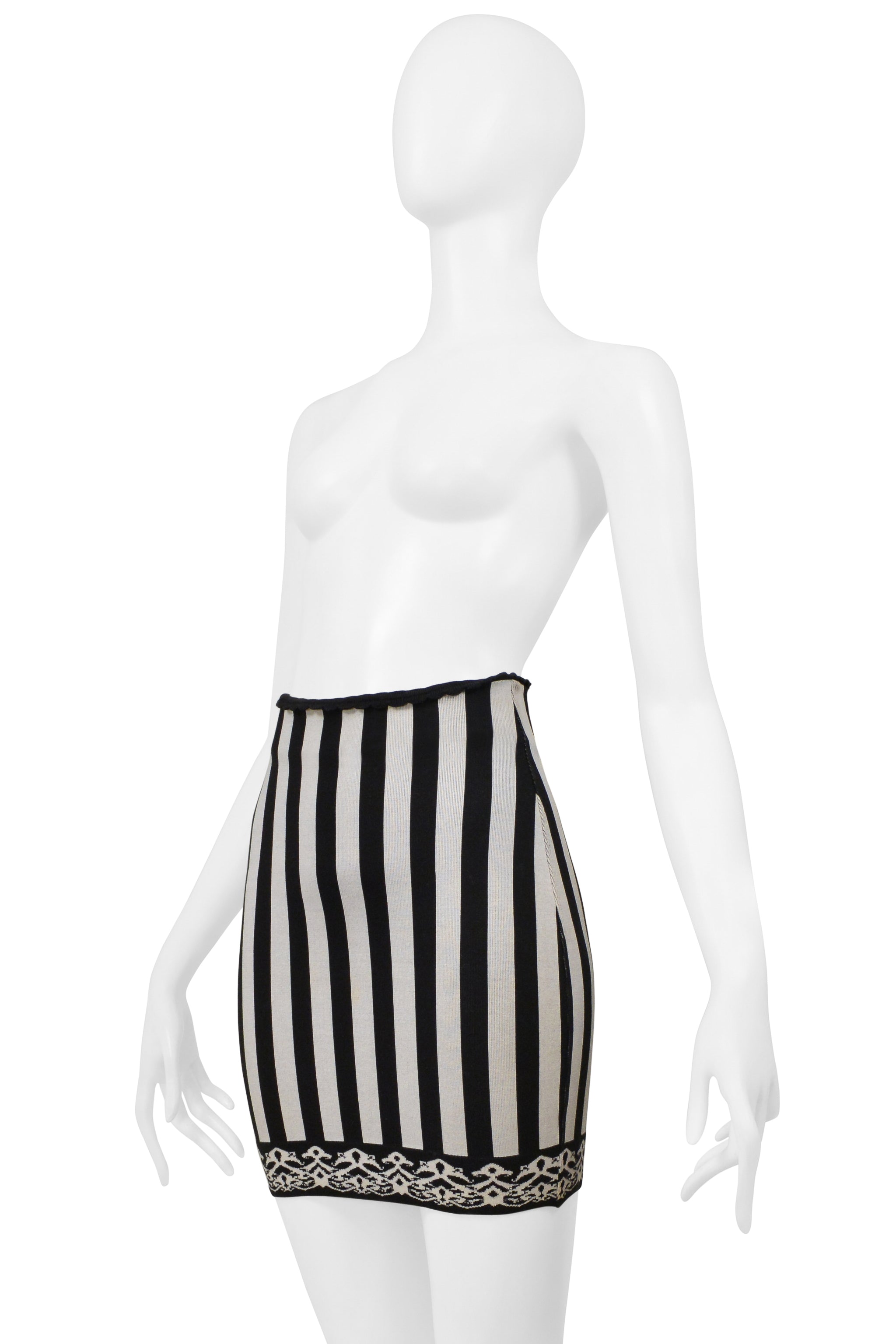 ALAIA ICONIC BLACK AND WHITE STRIPE SKIRT 1992