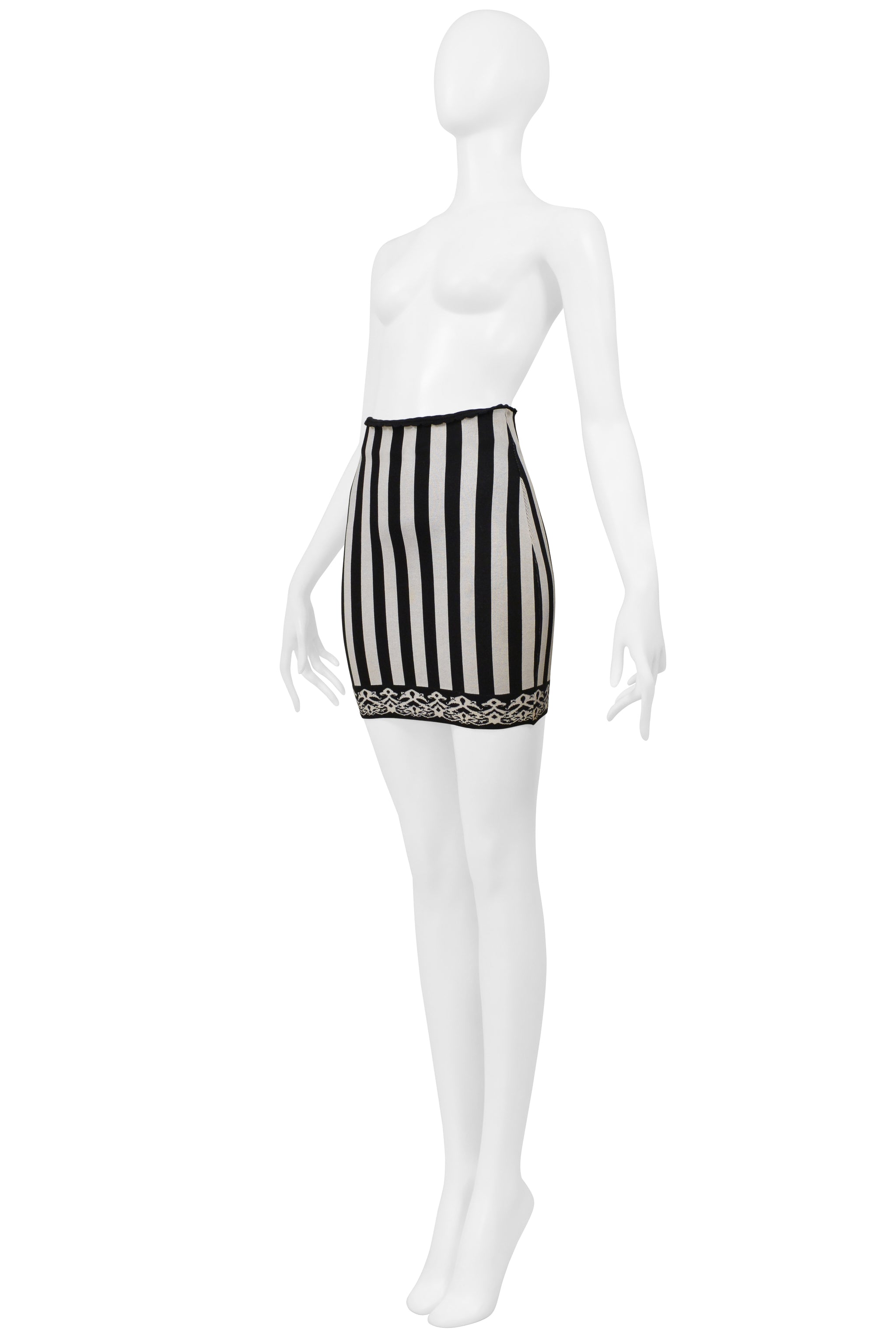 ALAIA ICONIC BLACK AND WHITE STRIPE SKIRT 1992