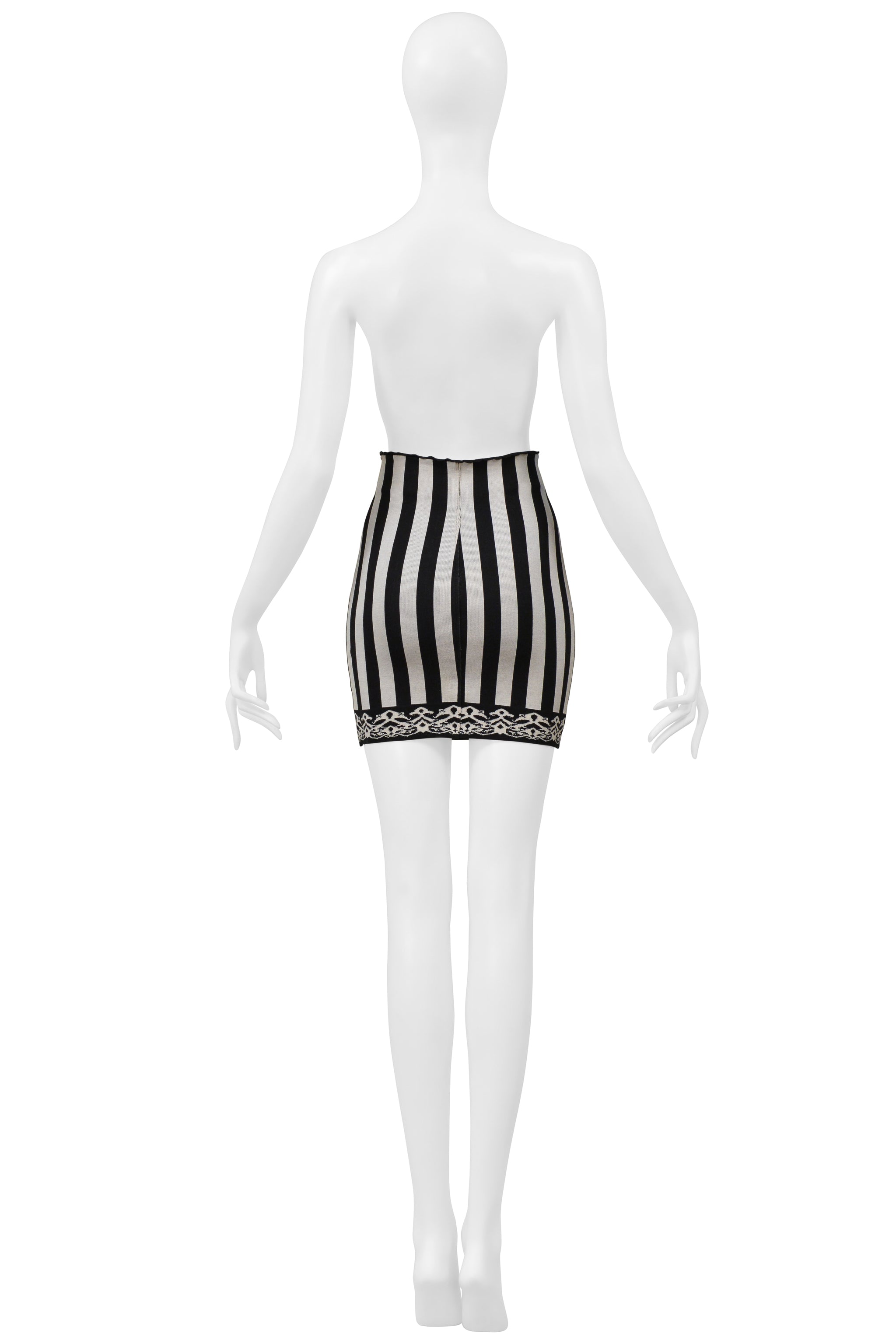 ALAIA ICONIC BLACK AND WHITE STRIPE SKIRT 1992