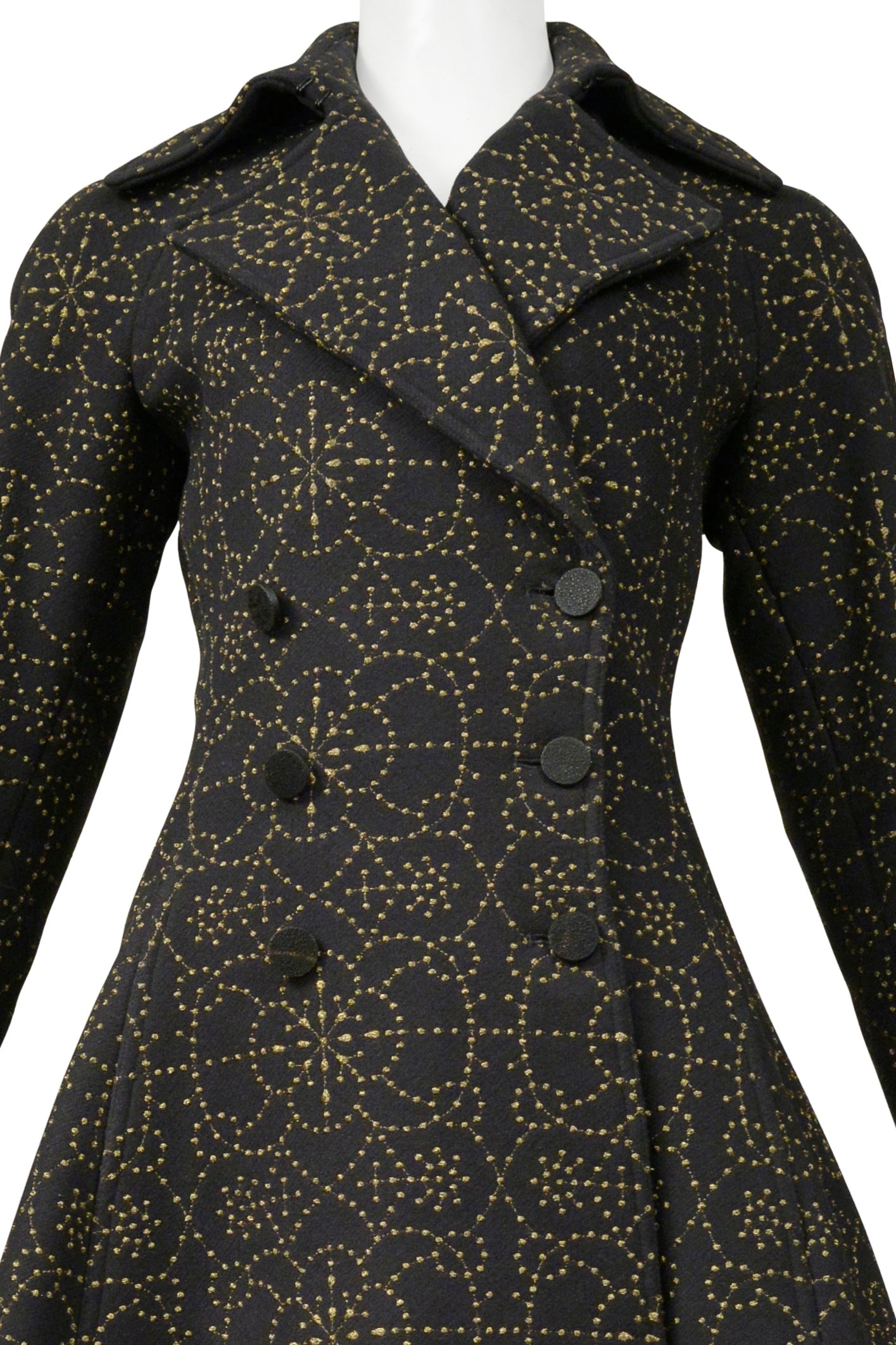 ALAIA BLACK COAT WITH METALLIC GOLD EMBROIDERY