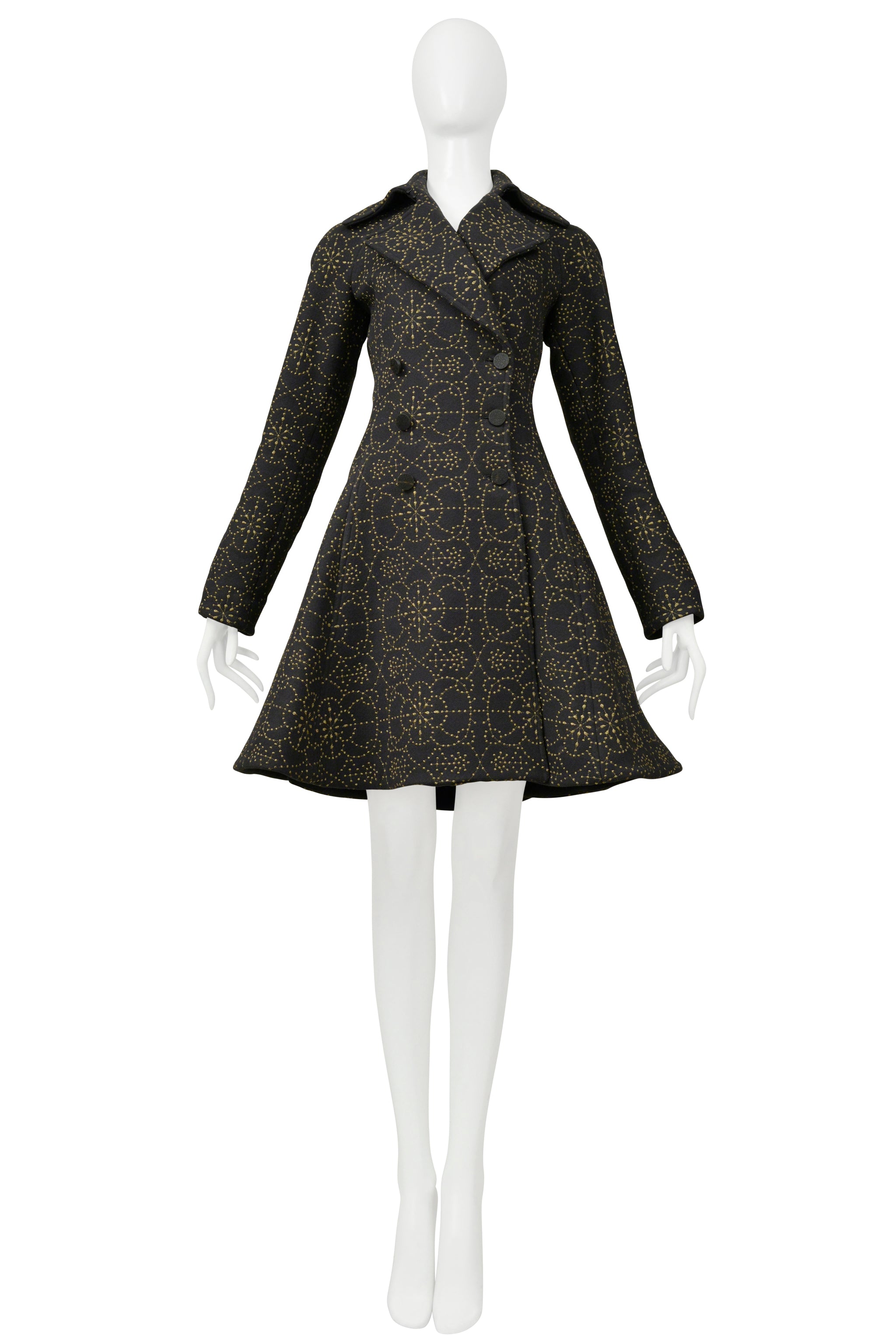 ALAIA BLACK COAT WITH METALLIC GOLD EMBROIDERY