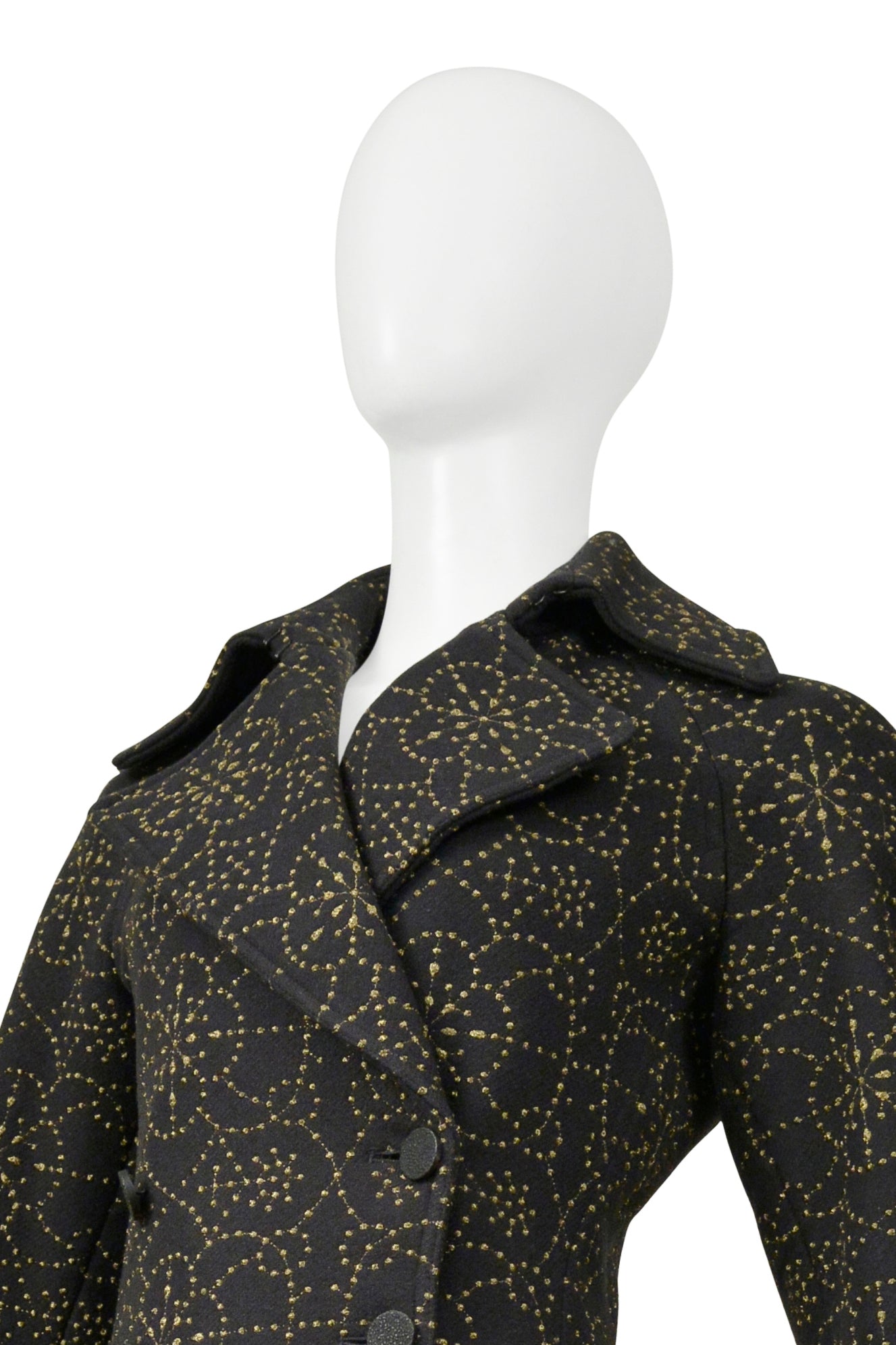 ALAIA BLACK COAT WITH METALLIC GOLD EMBROIDERY