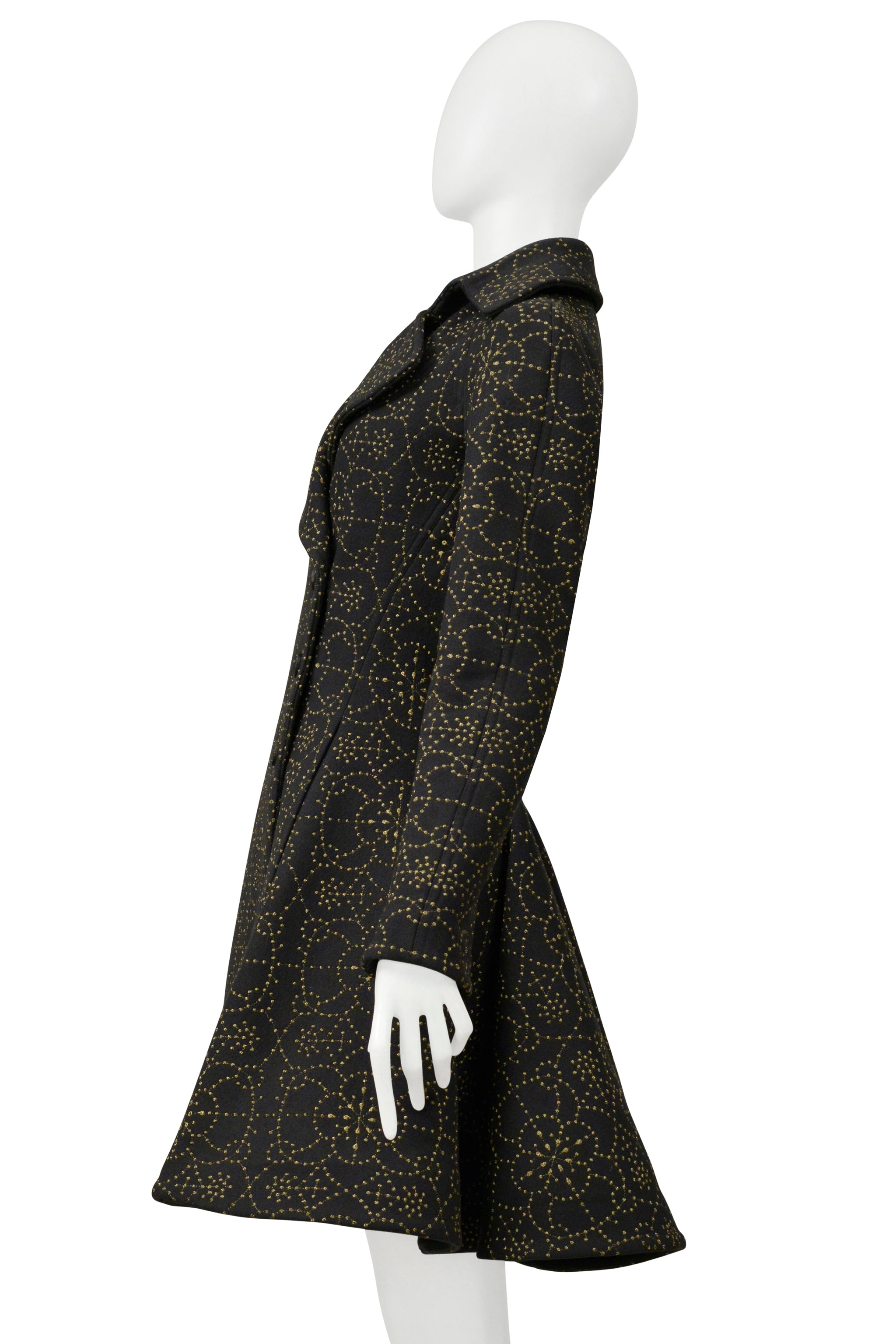 ALAIA BLACK COAT WITH METALLIC GOLD EMBROIDERY