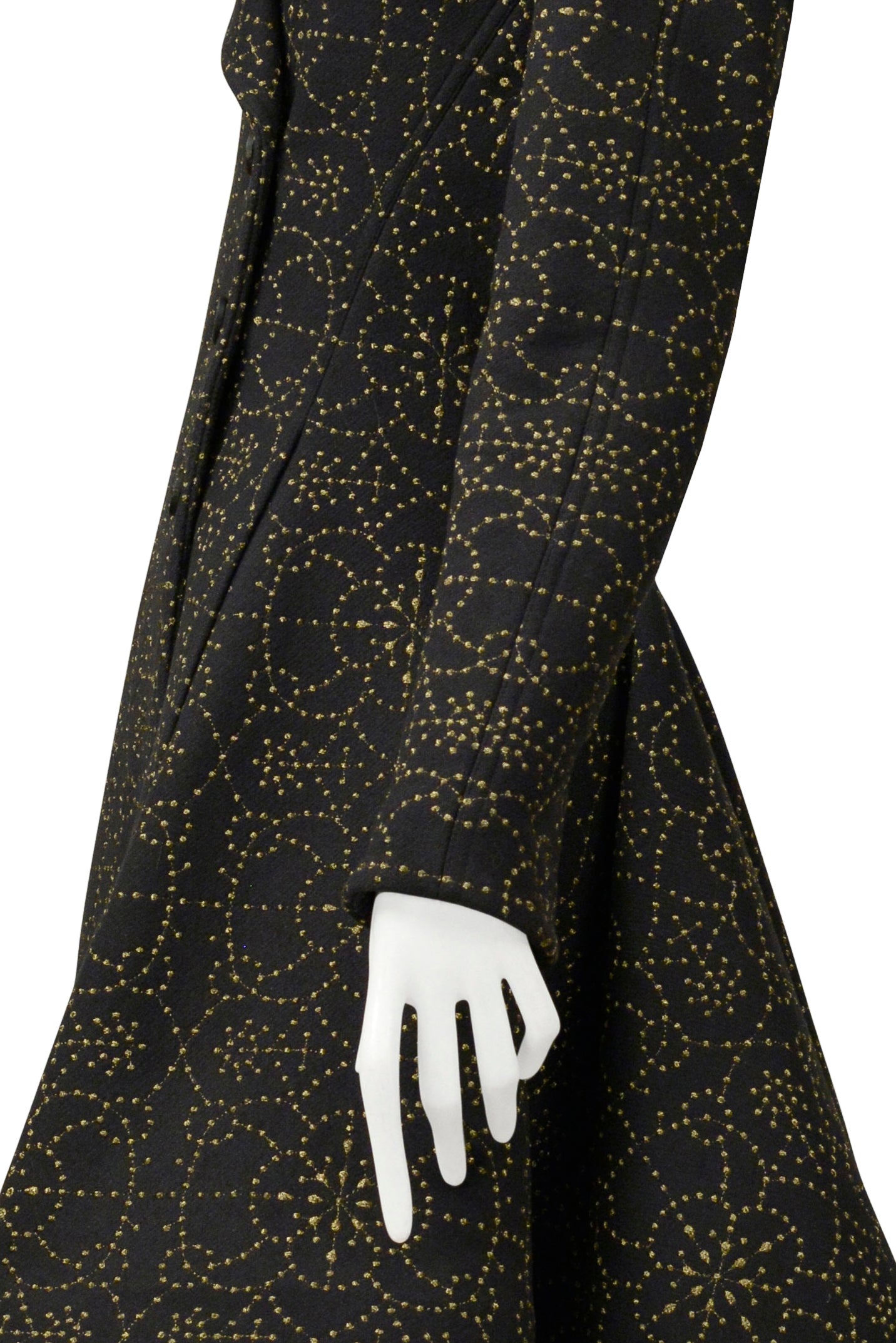 ALAIA BLACK COAT WITH METALLIC GOLD EMBROIDERY