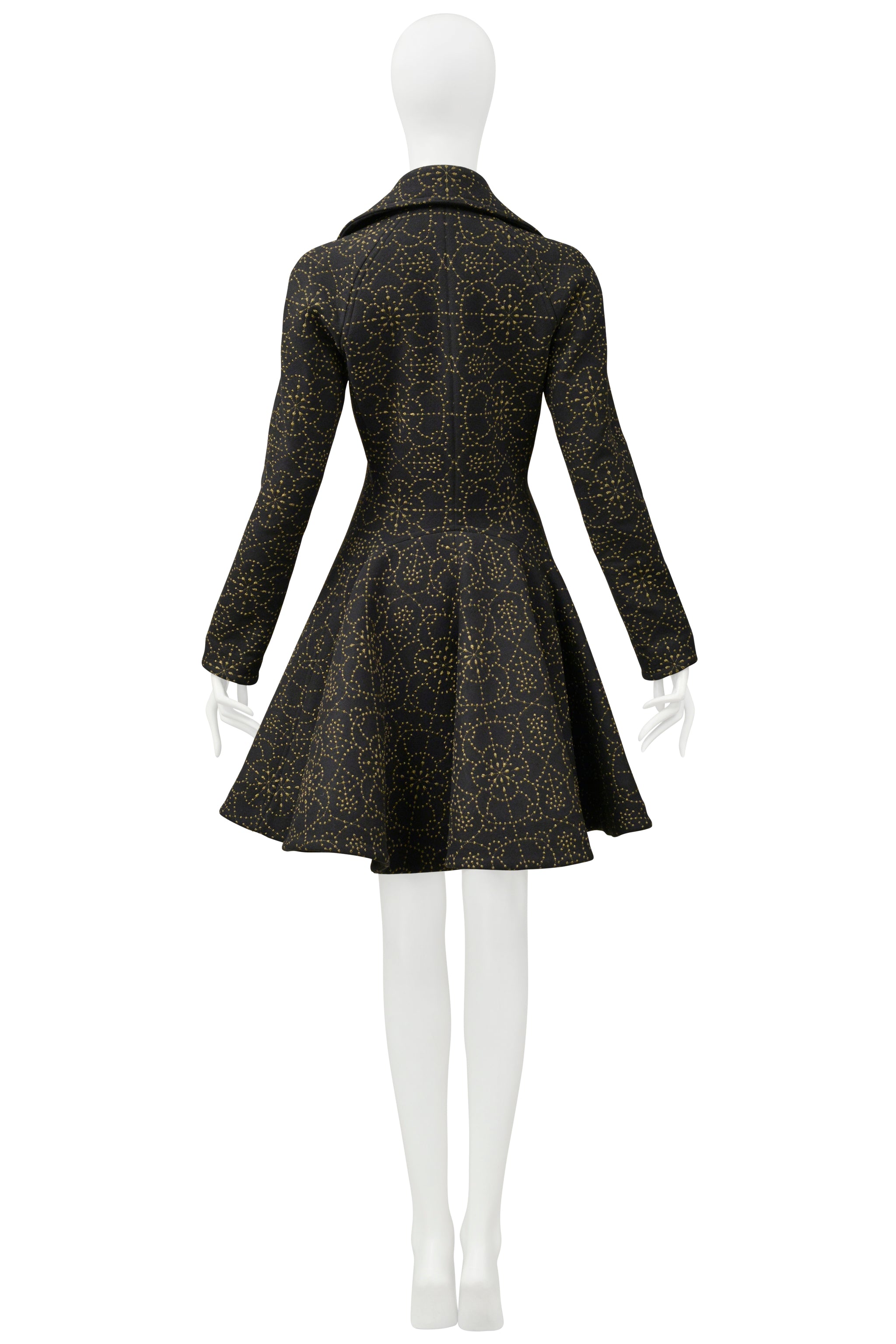 ALAIA BLACK COAT WITH METALLIC GOLD EMBROIDERY