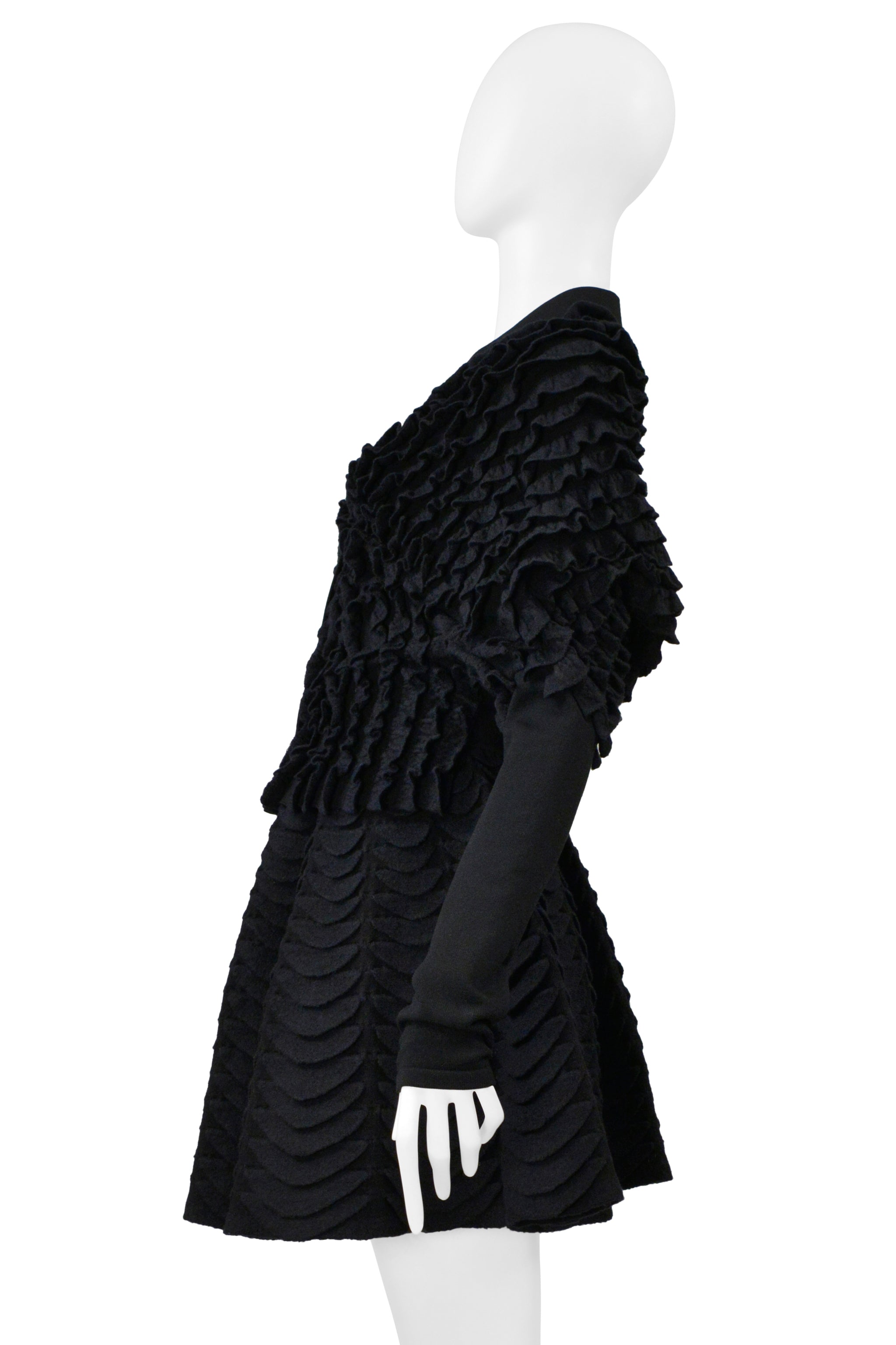 ALAIA BLACK KNIT RUFFLE CARDIGAN AND FAN CIRCLE SKIRT ENSEMBLE