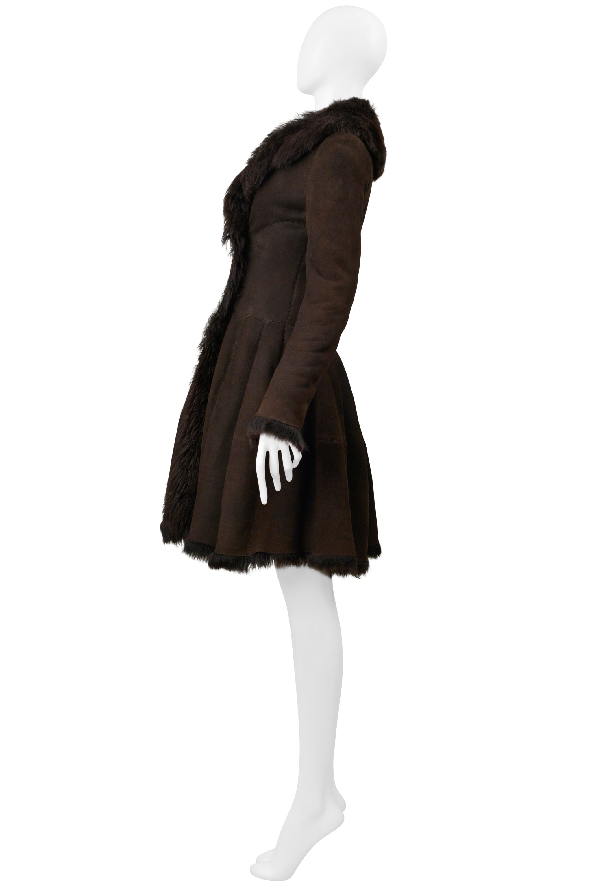 ALAIA BROWN DOUBLE BREASTED SUEDE COAT WITH FUR INTERIOR - AS IS