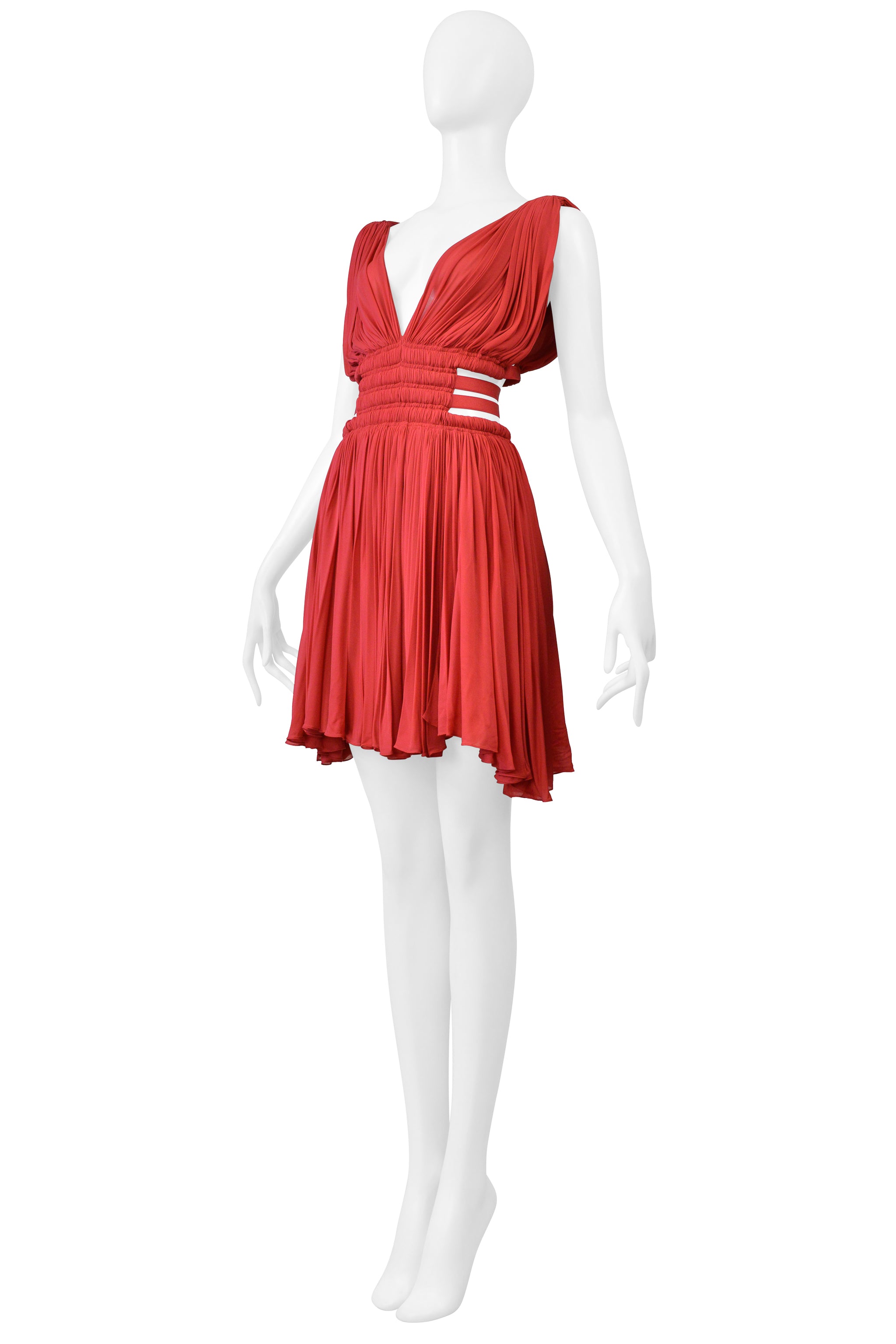 ALAIA RED JERSEY GODDESS MINI DRESS 2004