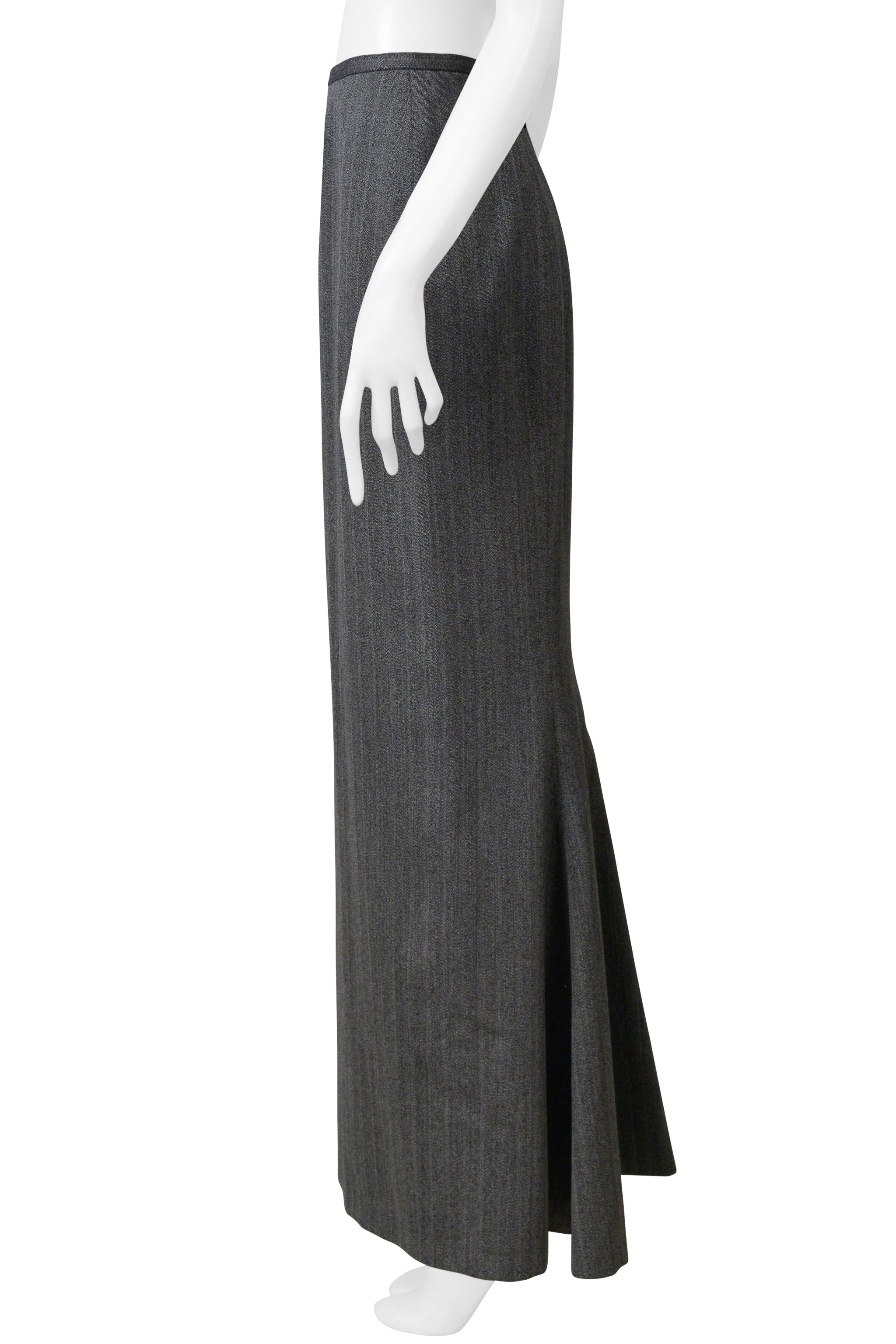 ALAIA WOOL GREY PINSTRIPE LONG SKIRT