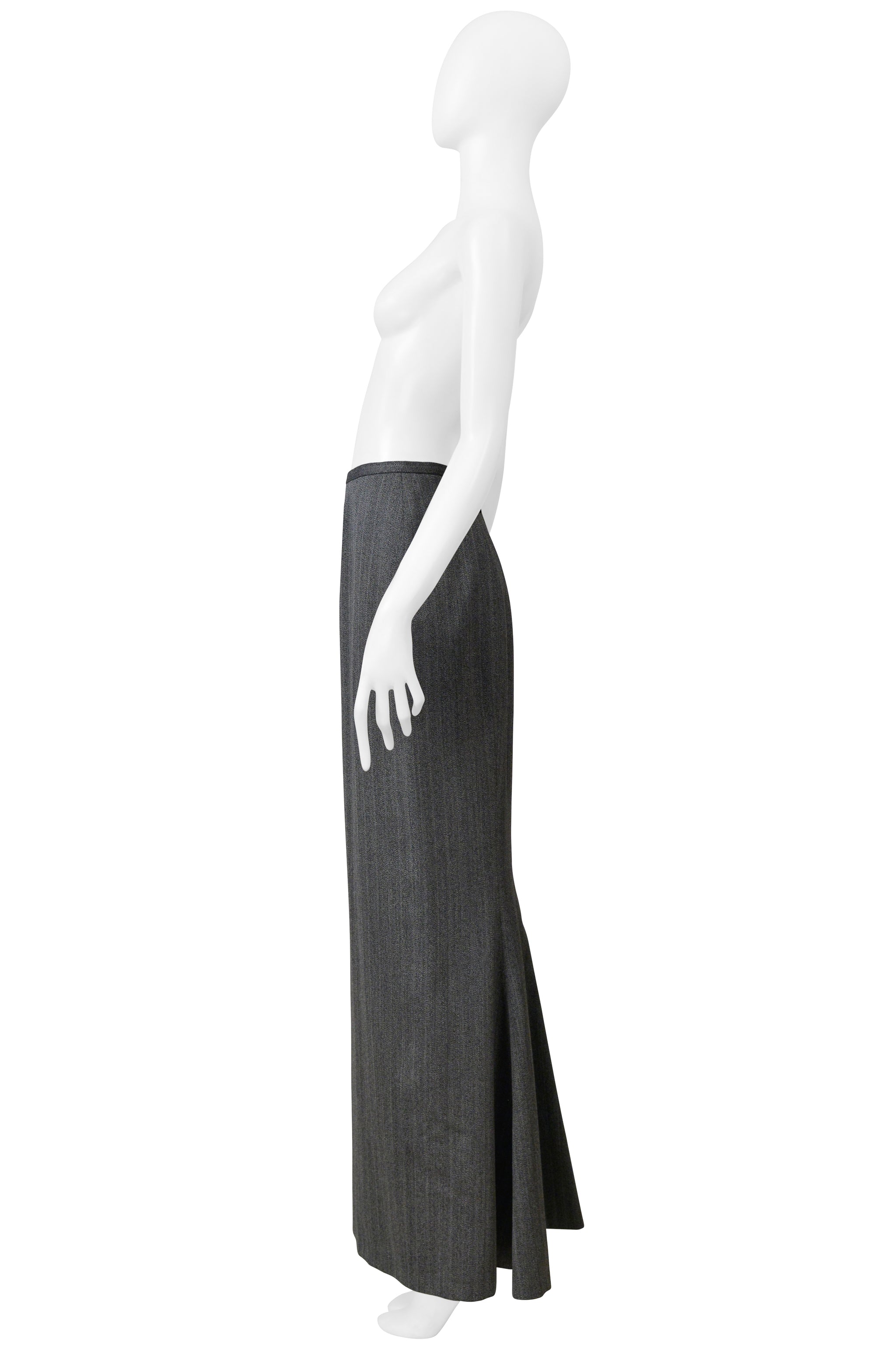 ALAIA WOOL GREY PINSTRIPE LONG SKIRT