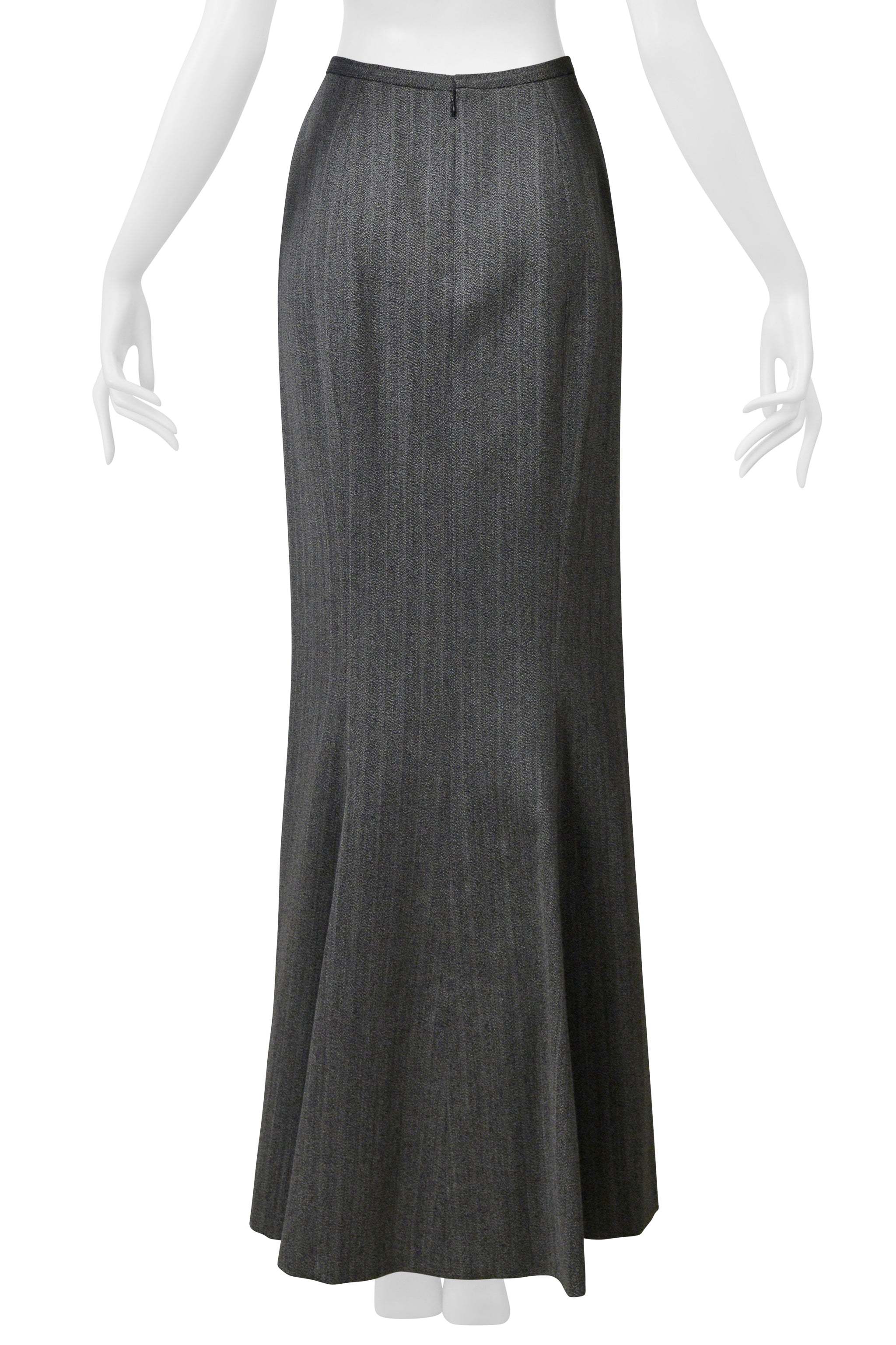 ALAIA WOOL GREY PINSTRIPE LONG SKIRT