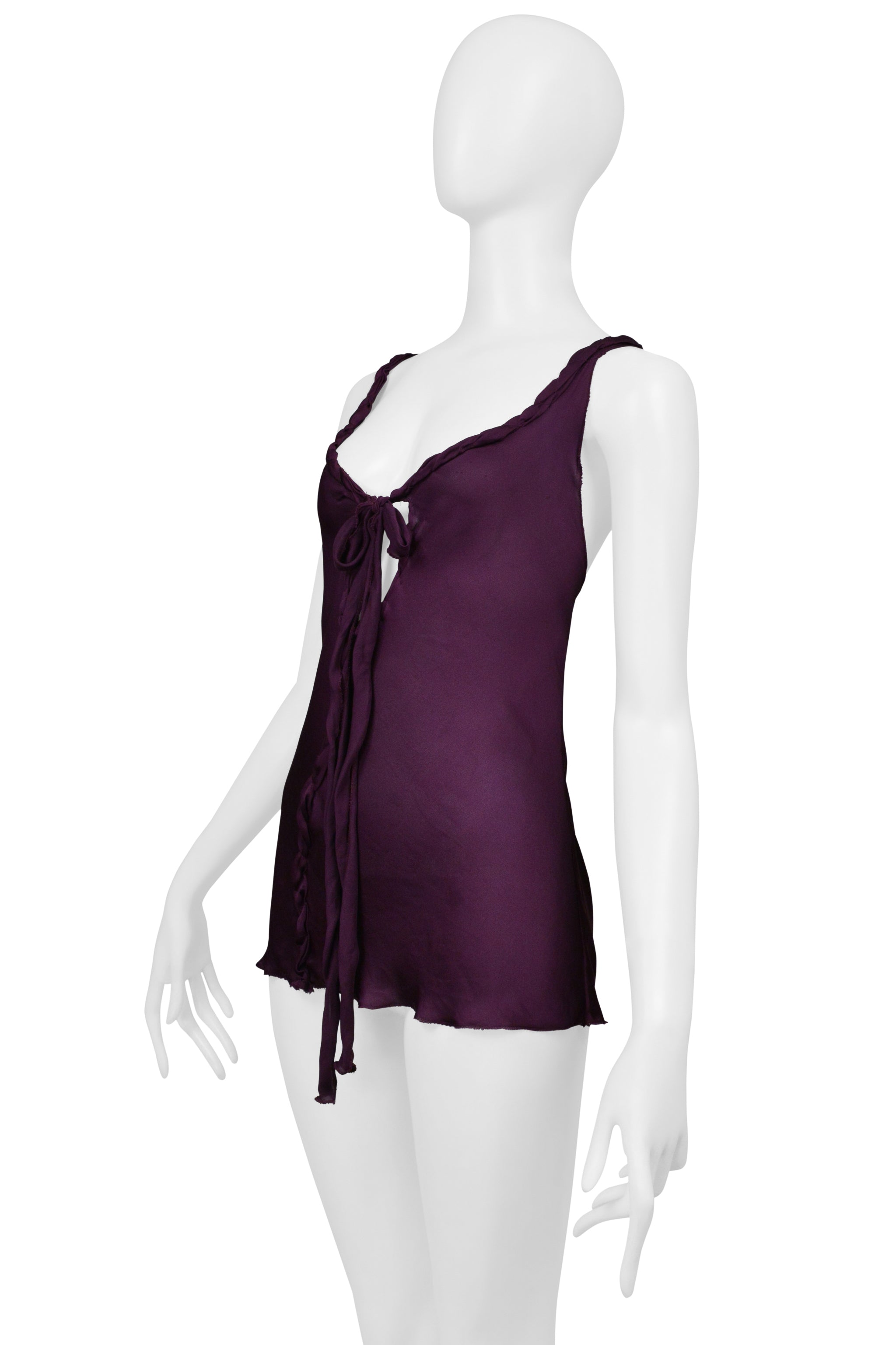ALBERTA FERRETTI PURPLE SILK KNOTTED TOP WITH BOW