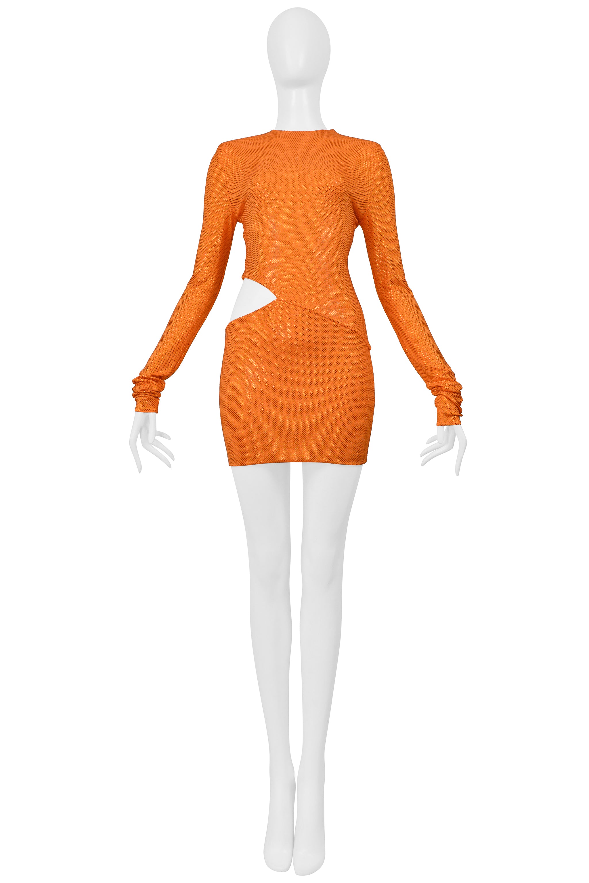 ALEXANDRE VAUTHIER ORANGE CRYSTAL EMBELLISHED DRESS WITH HIP CUT OUT