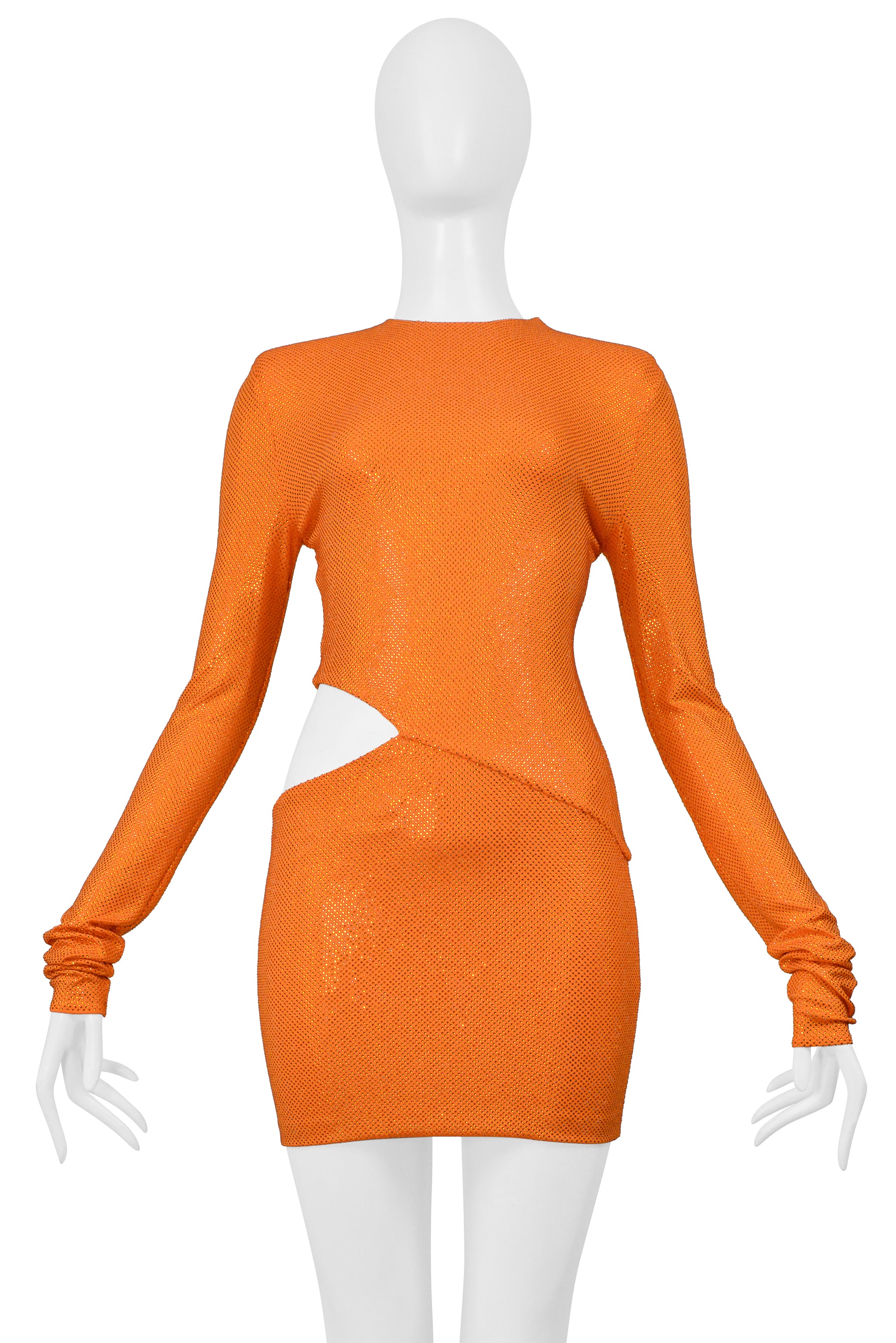 ALEXANDRE VAUTHIER ORANGE CRYSTAL EMBELLISHED DRESS WITH HIP CUT OUT