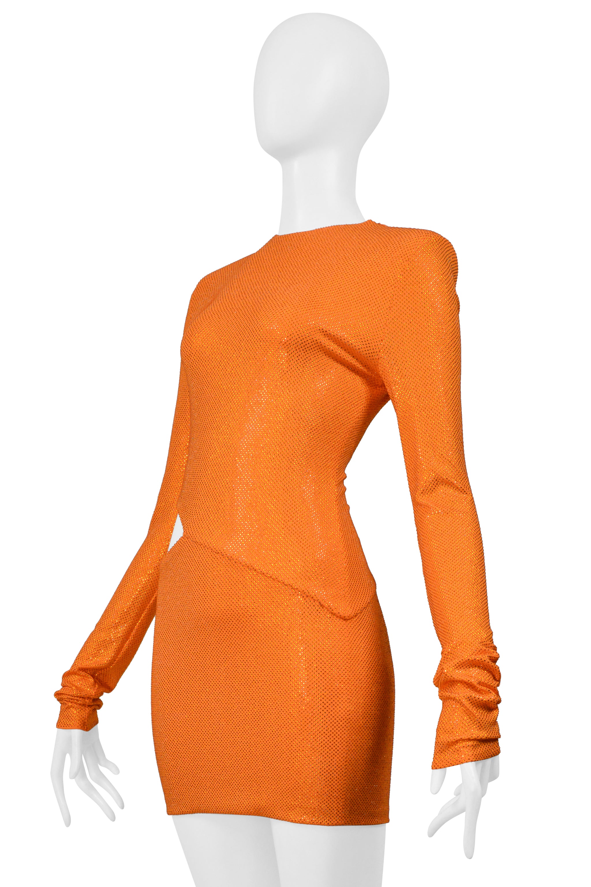 ALEXANDRE VAUTHIER ORANGE CRYSTAL EMBELLISHED DRESS WITH HIP CUT OUT