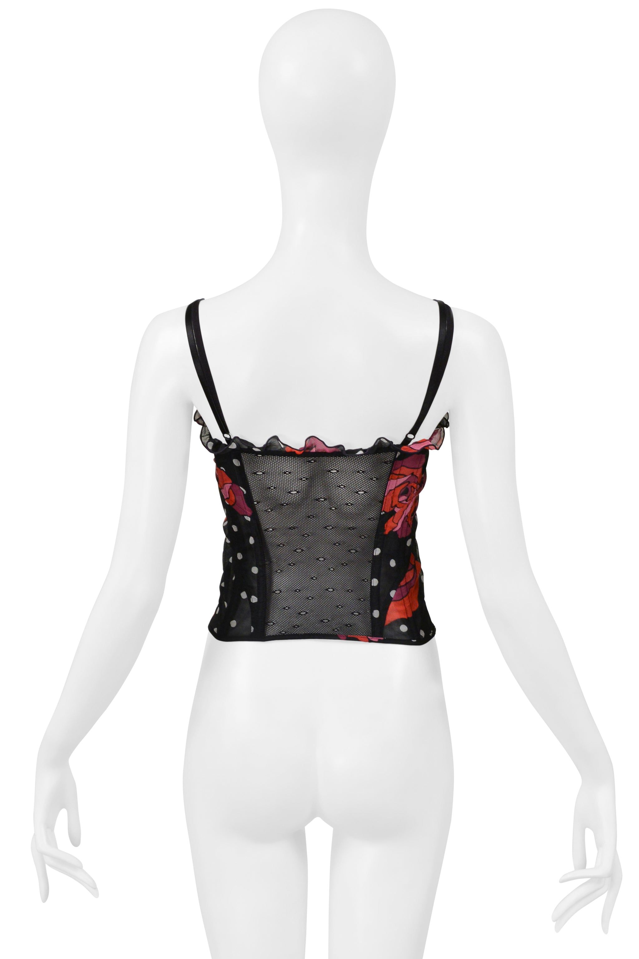 ANNA SUI BLACK CHIFFON CORSET WITH DOT & ROSE PRINT