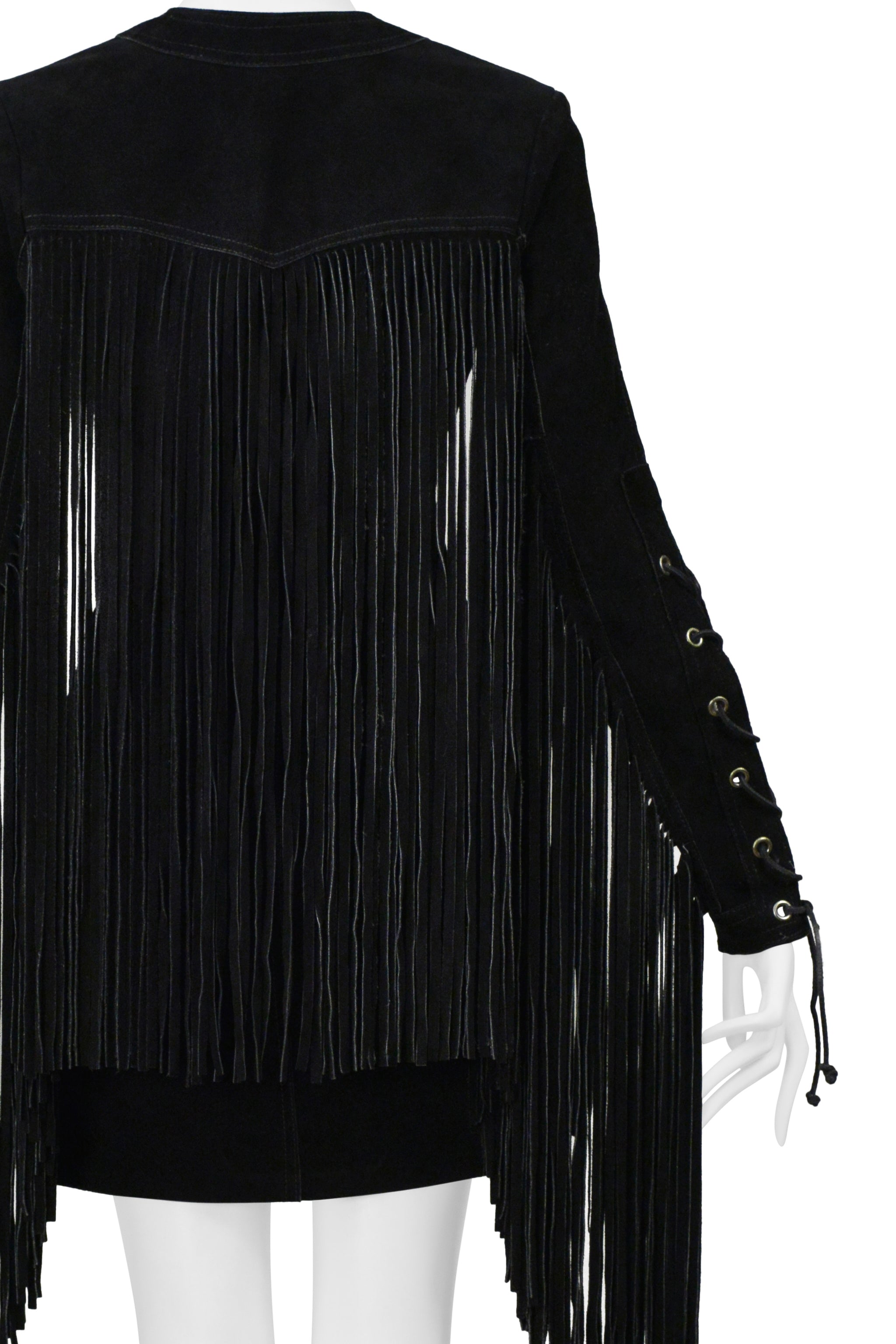 ANNA SUI BLACK SUEDE DRESS WITH FRINGE
