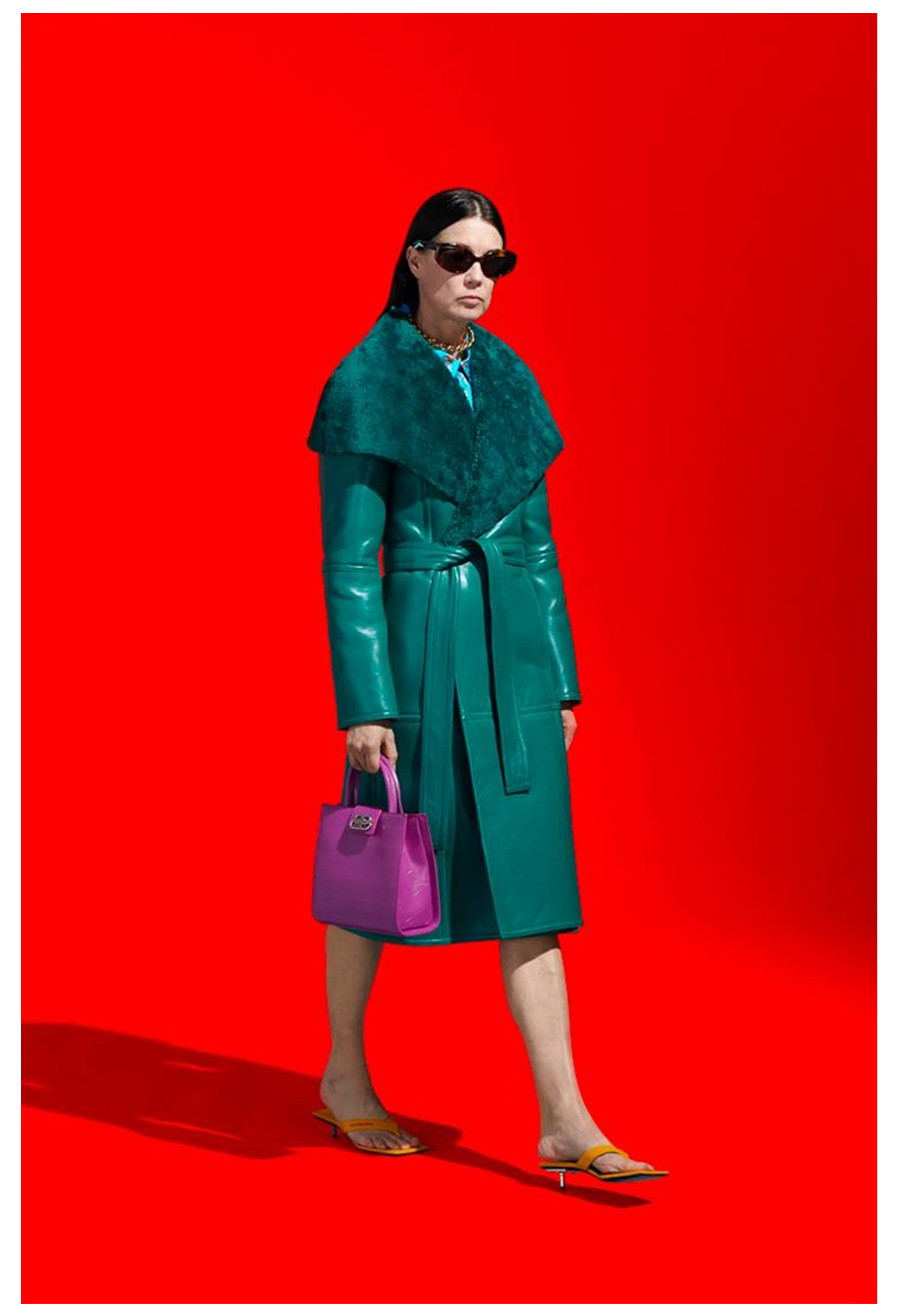 BALENCIAGA GREEN LEATHER SHEARLING COAT WITH BELT 2019