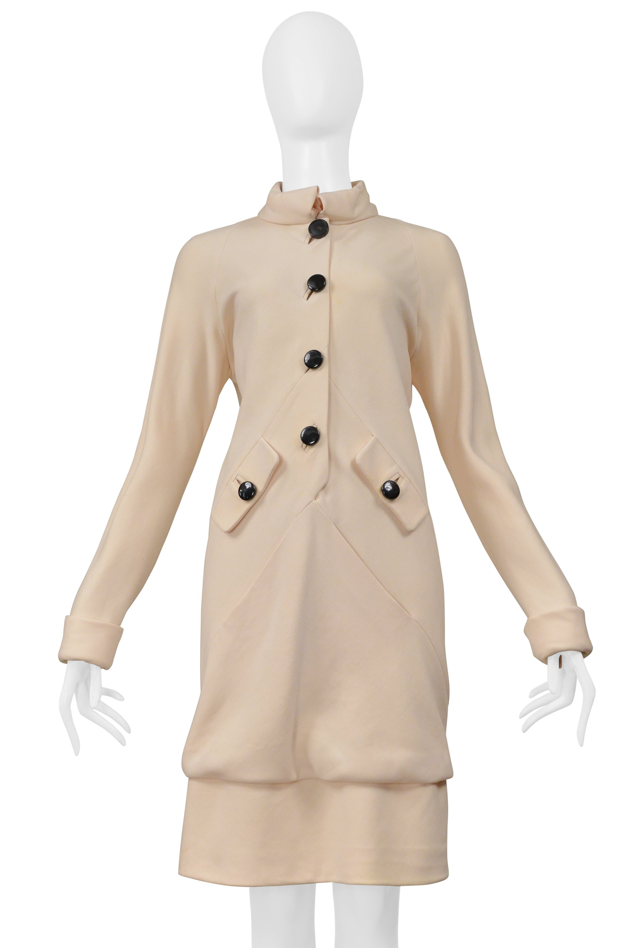 BALENCIAGA BY GHESQUIERE OFF-WHITE MOD DRESS WITH BLACK BUTTONS 2006