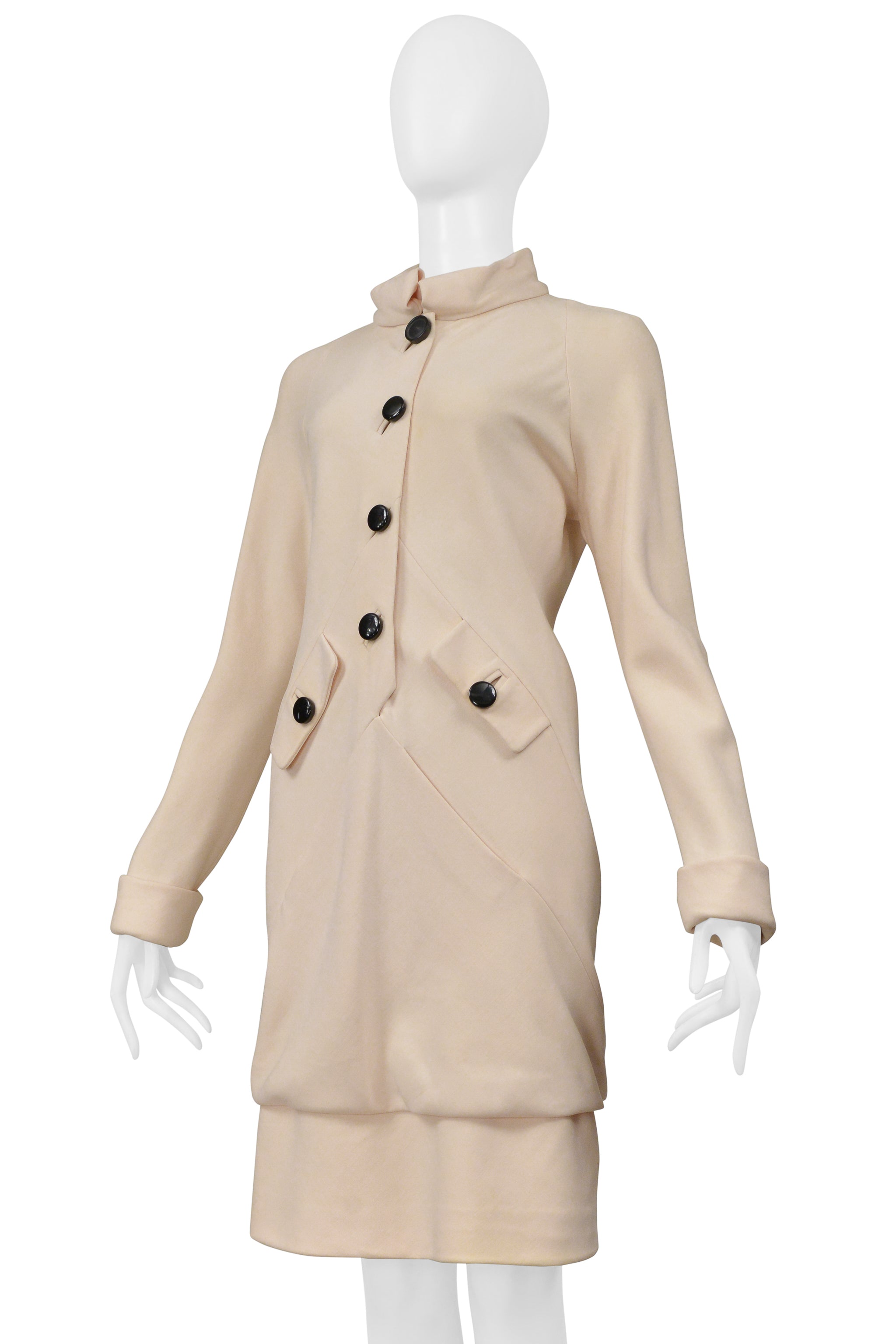 BALENCIAGA BY GHESQUIERE OFF-WHITE MOD DRESS WITH BLACK BUTTONS 2006