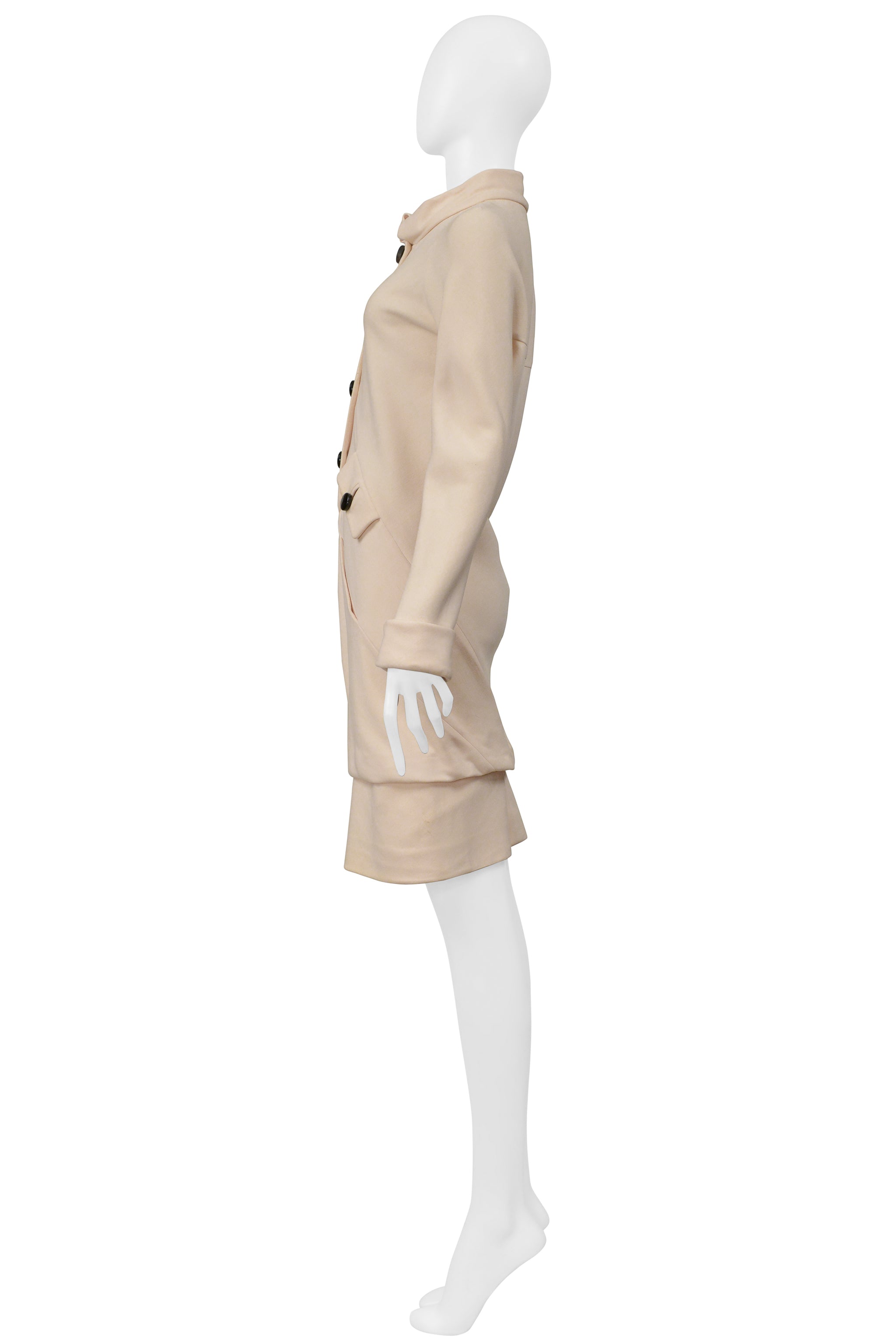 BALENCIAGA BY GHESQUIERE OFF-WHITE MOD DRESS WITH BLACK BUTTONS 2006