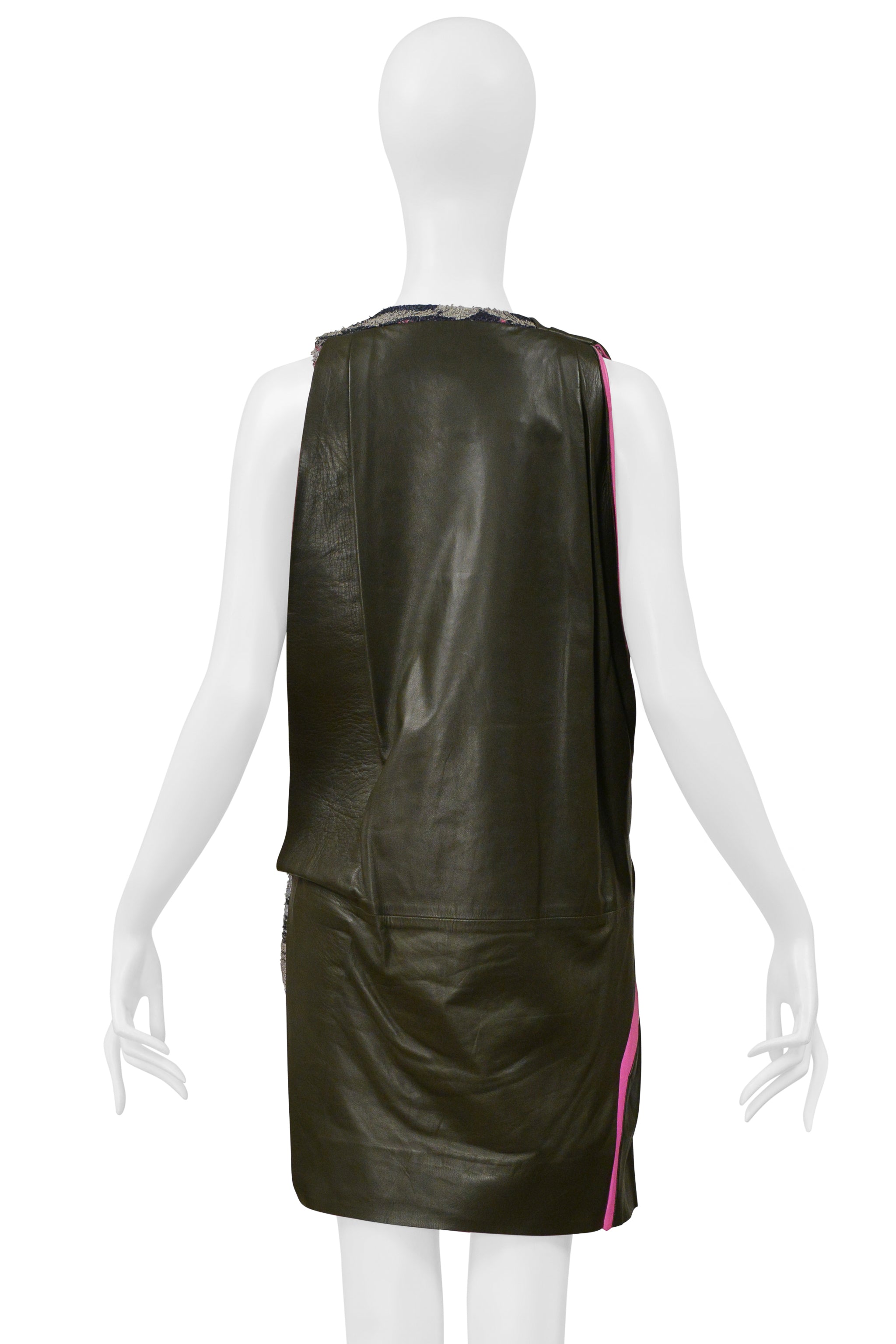 BALENCIAGA BY GHESQUIERE ARMY GREEN AND PINK LEATHER DRESS 2010