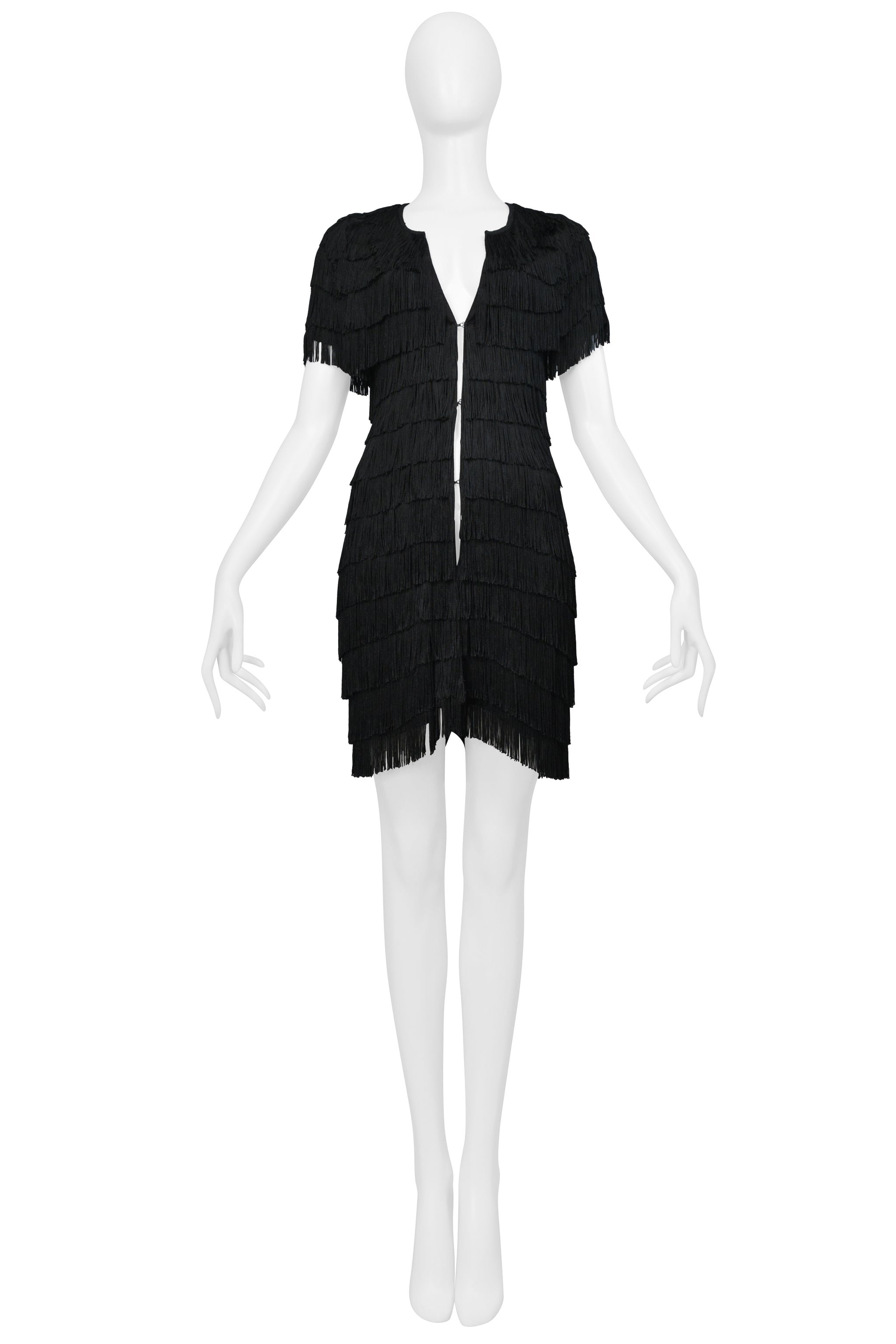 BALENCIAGA BY GHESQUIERE BLACK FRINGE MOD STYLE MINI DRESS