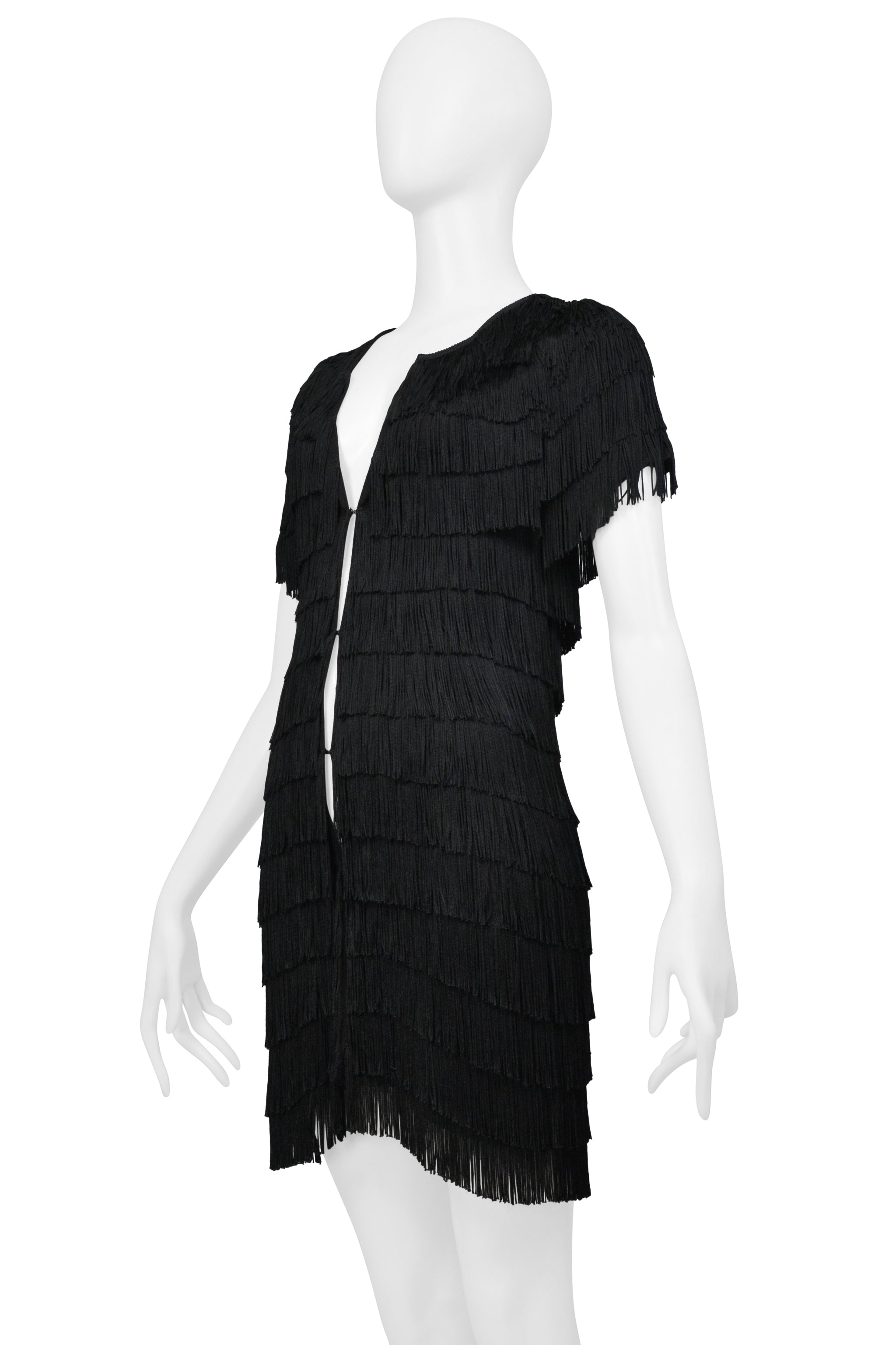 BALENCIAGA BY GHESQUIERE BLACK FRINGE MOD STYLE MINI DRESS