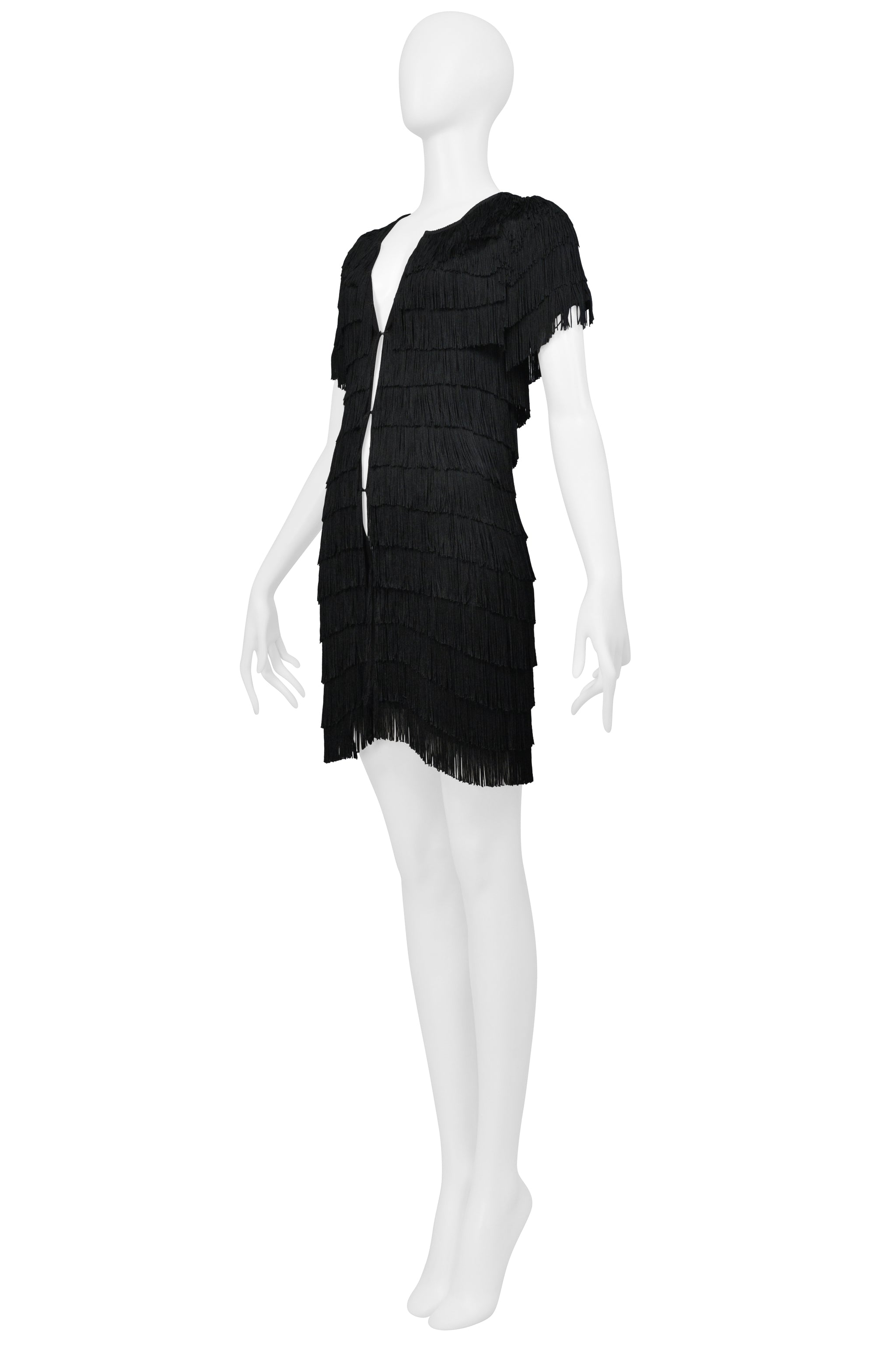 BALENCIAGA BY GHESQUIERE BLACK FRINGE MOD STYLE MINI DRESS