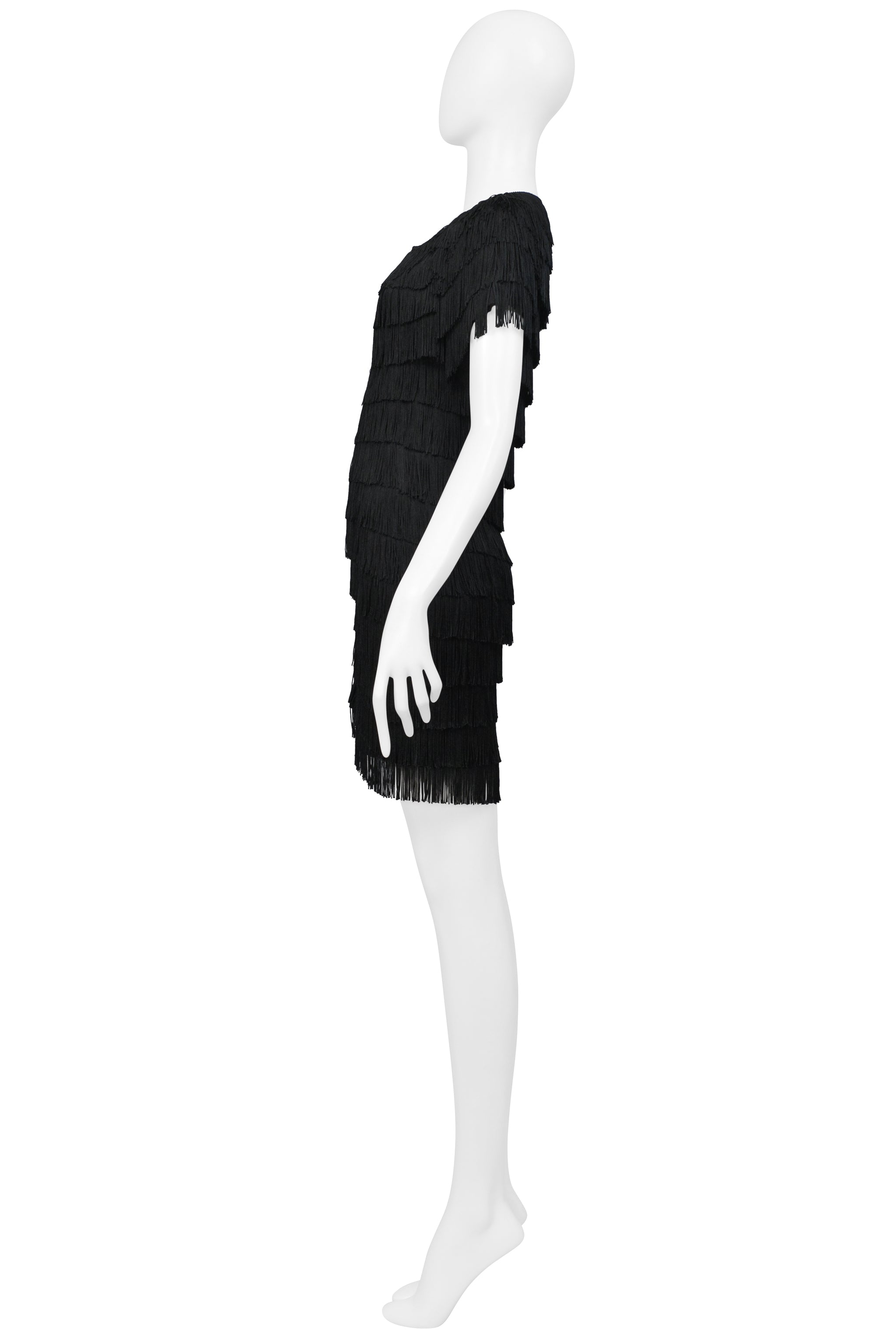 BALENCIAGA BY GHESQUIERE BLACK FRINGE MOD STYLE MINI DRESS