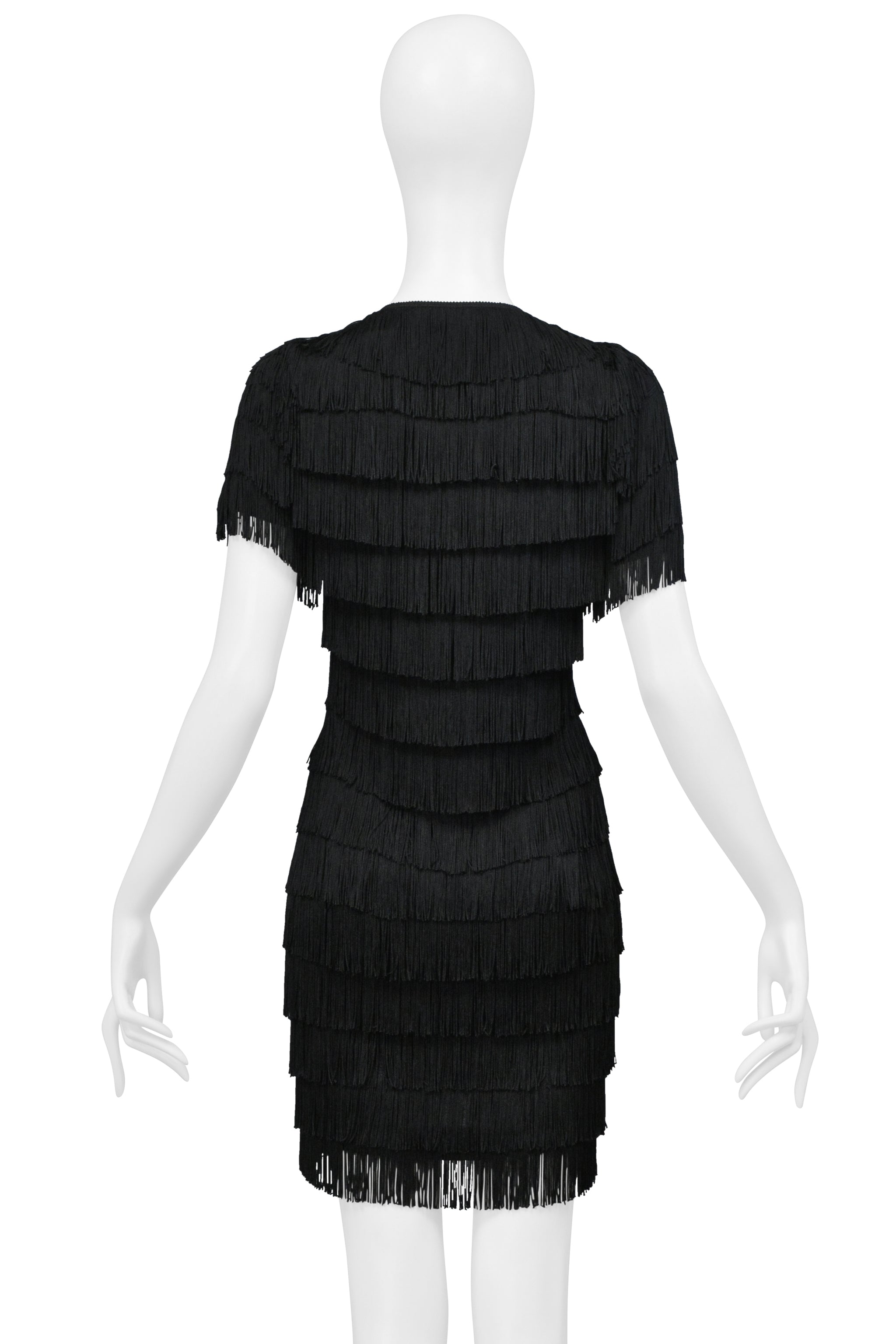 BALENCIAGA BY GHESQUIERE BLACK FRINGE MOD STYLE MINI DRESS