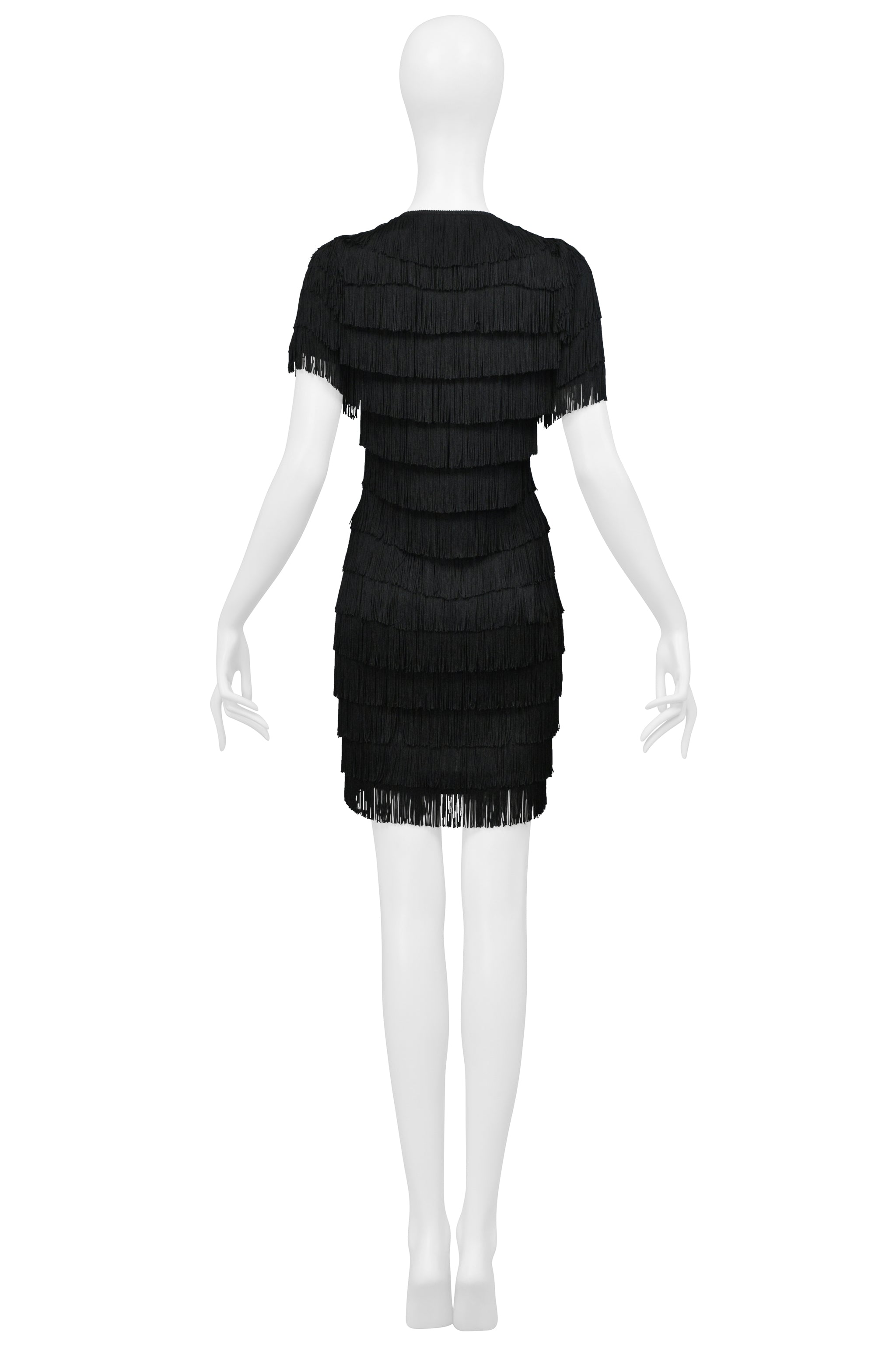 BALENCIAGA BY GHESQUIERE BLACK FRINGE MOD STYLE MINI DRESS