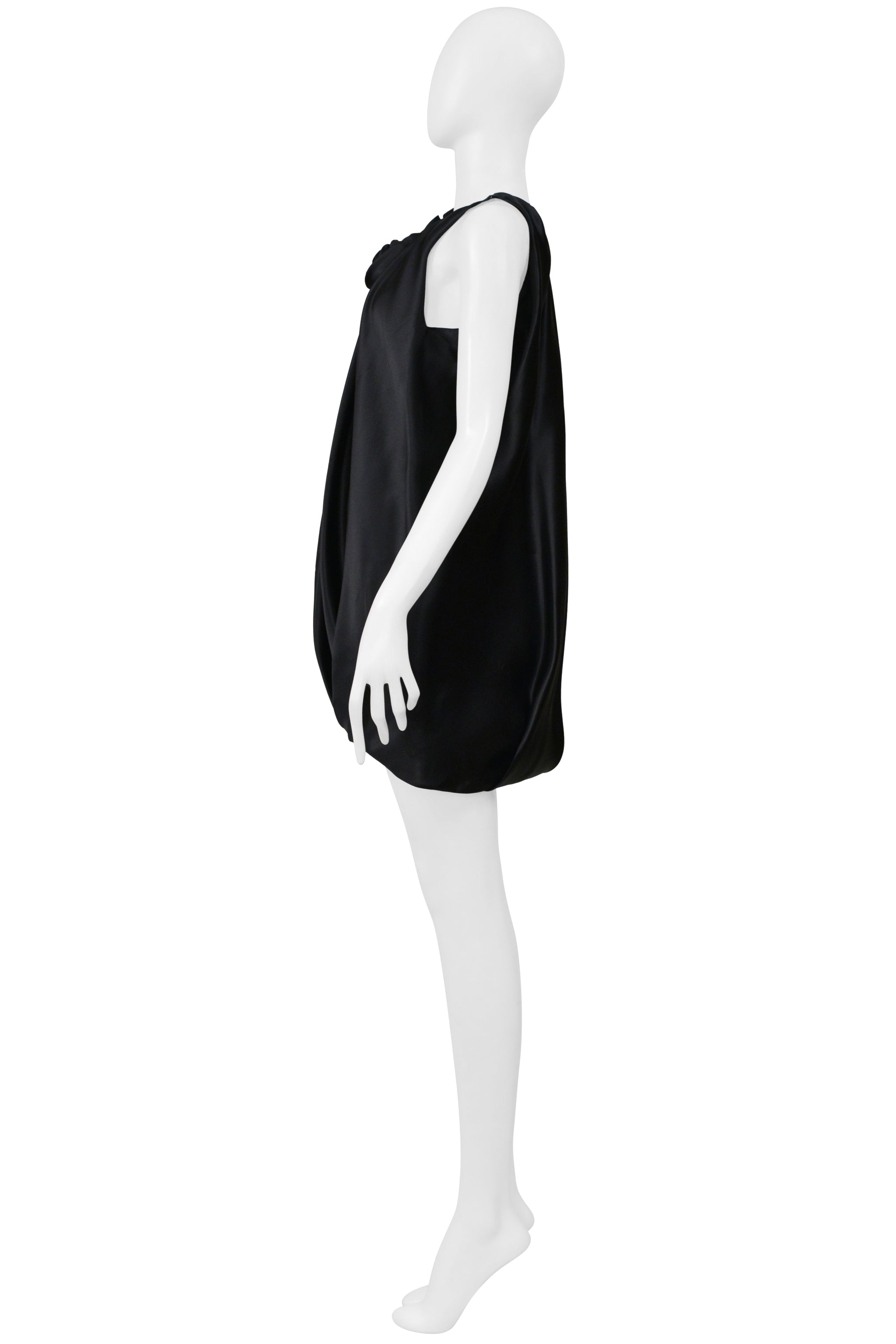 BALENCIAGA BY GHESQUIERE BLACK SATIN DRESS WITH ROSES