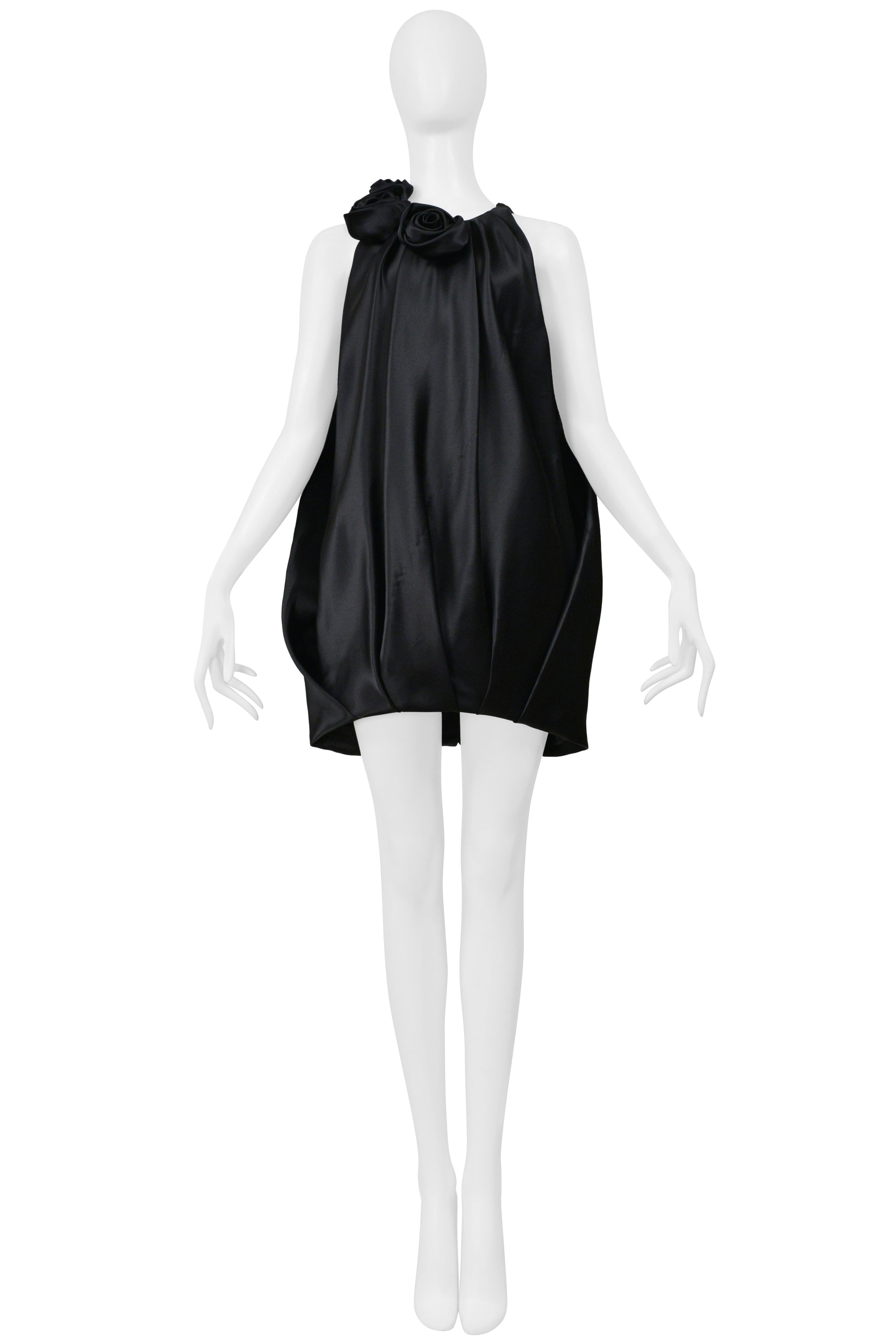 BALENCIAGA BY GHESQUIERE BLACK SATIN DRESS WITH ROSES