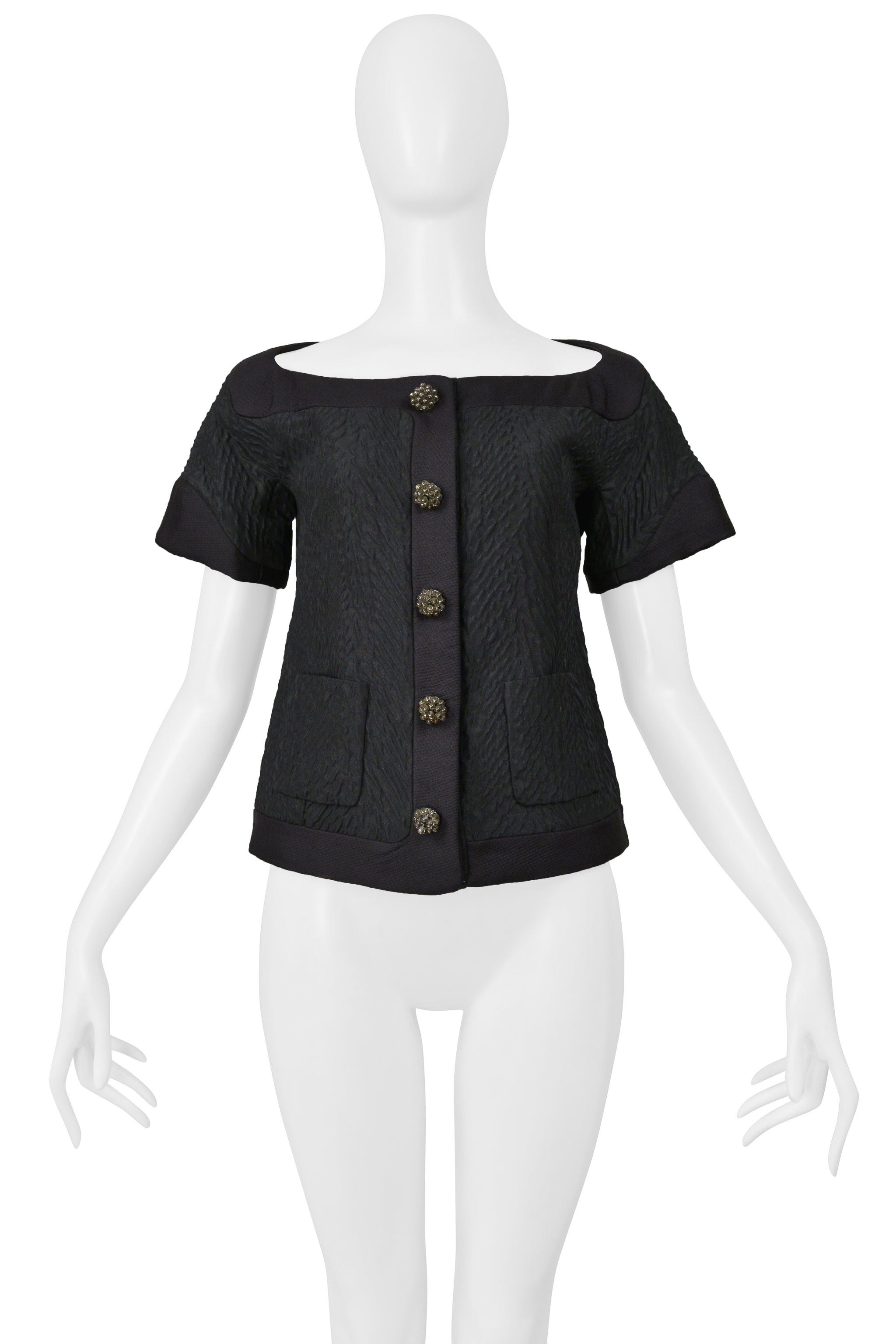 BALENCIAGA BY GHESQUIERE FALL 2006 BLACK TOP WITH FANCY CRYSTAL BEAD BUTTONS