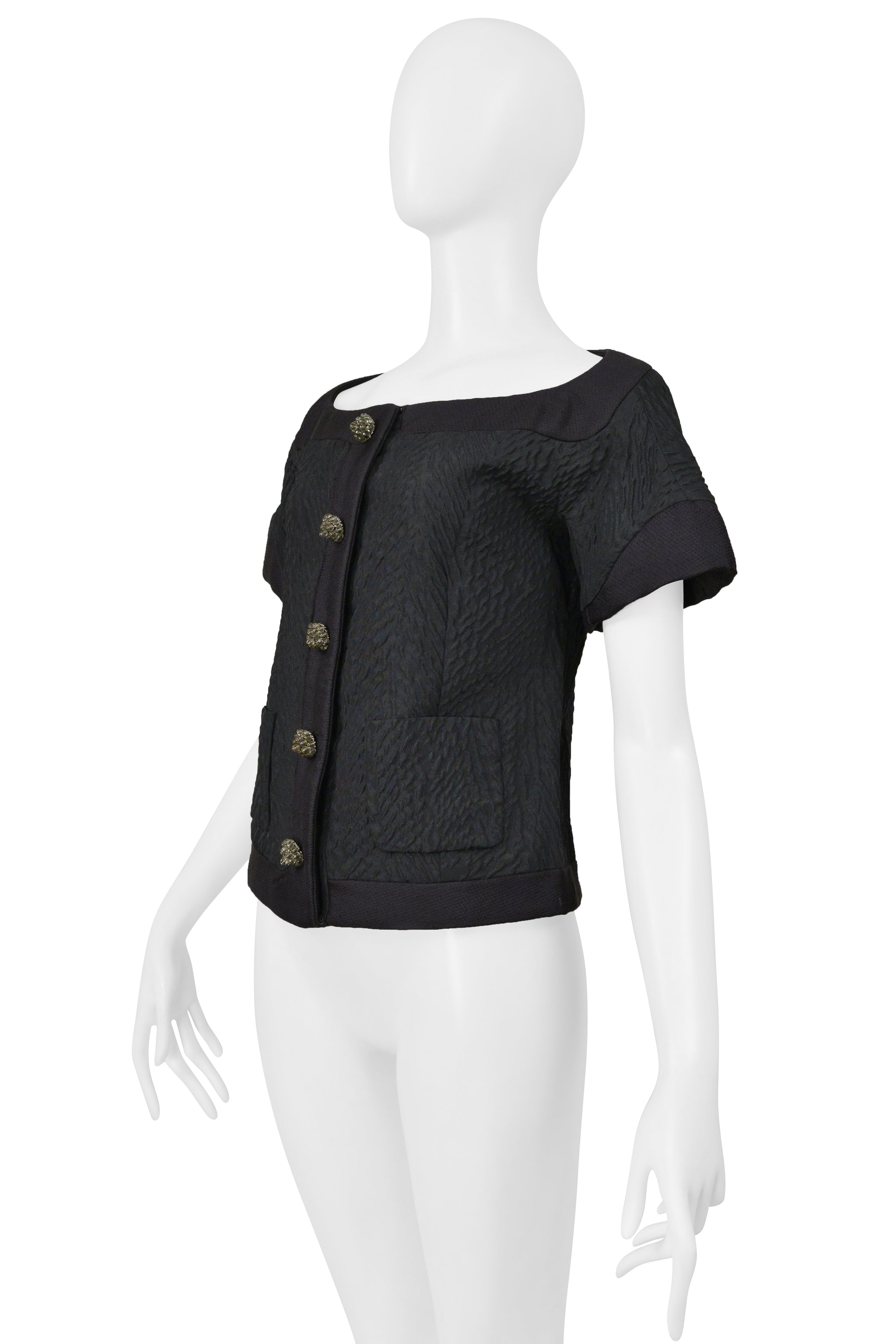 BALENCIAGA BY GHESQUIERE FALL 2006 BLACK TOP WITH FANCY CRYSTAL BEAD BUTTONS