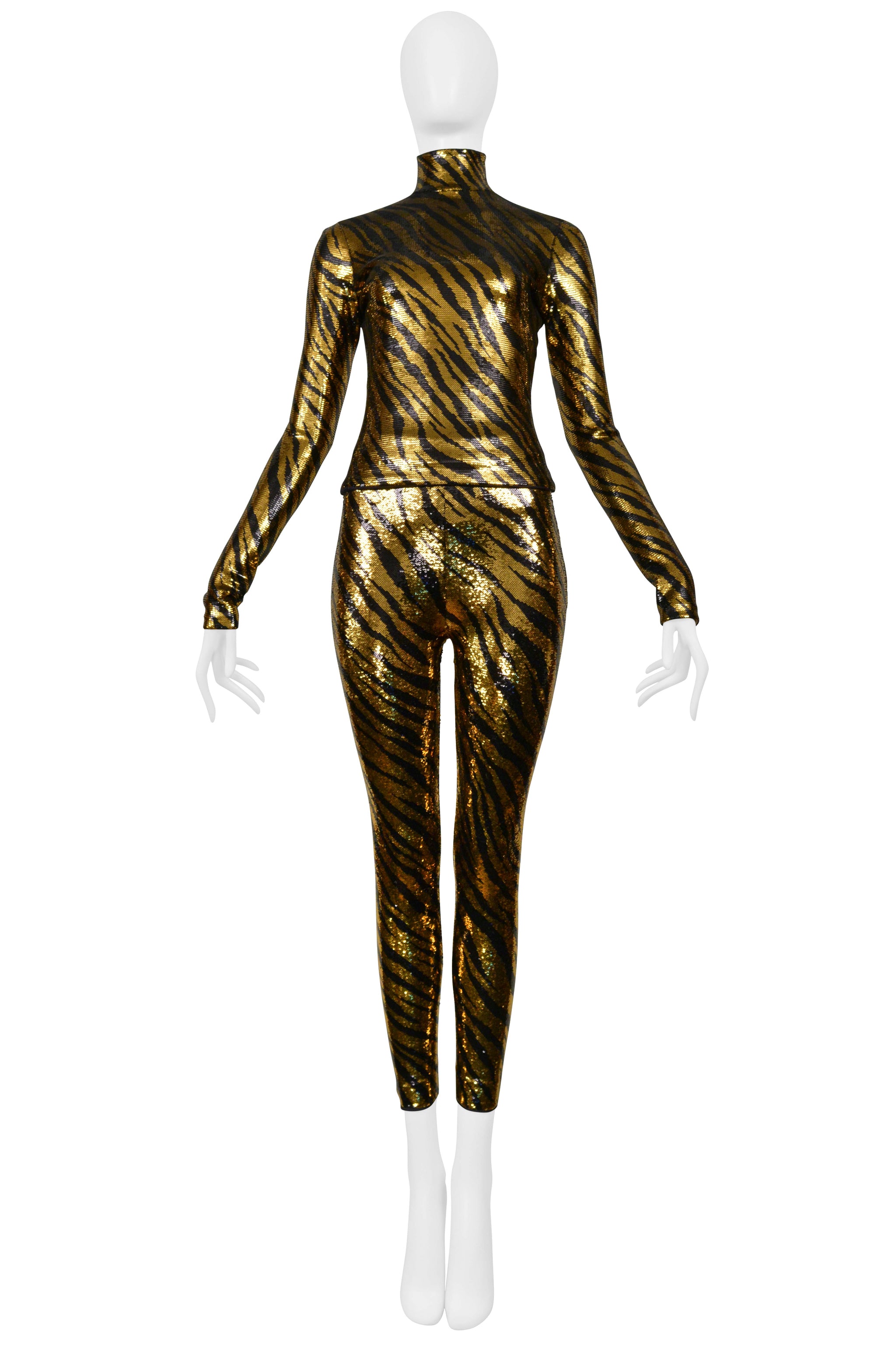 BALENCIAGA SEQUIN ORANGE AND BLACK TIGER STRIPE ENSEMBLE 2020