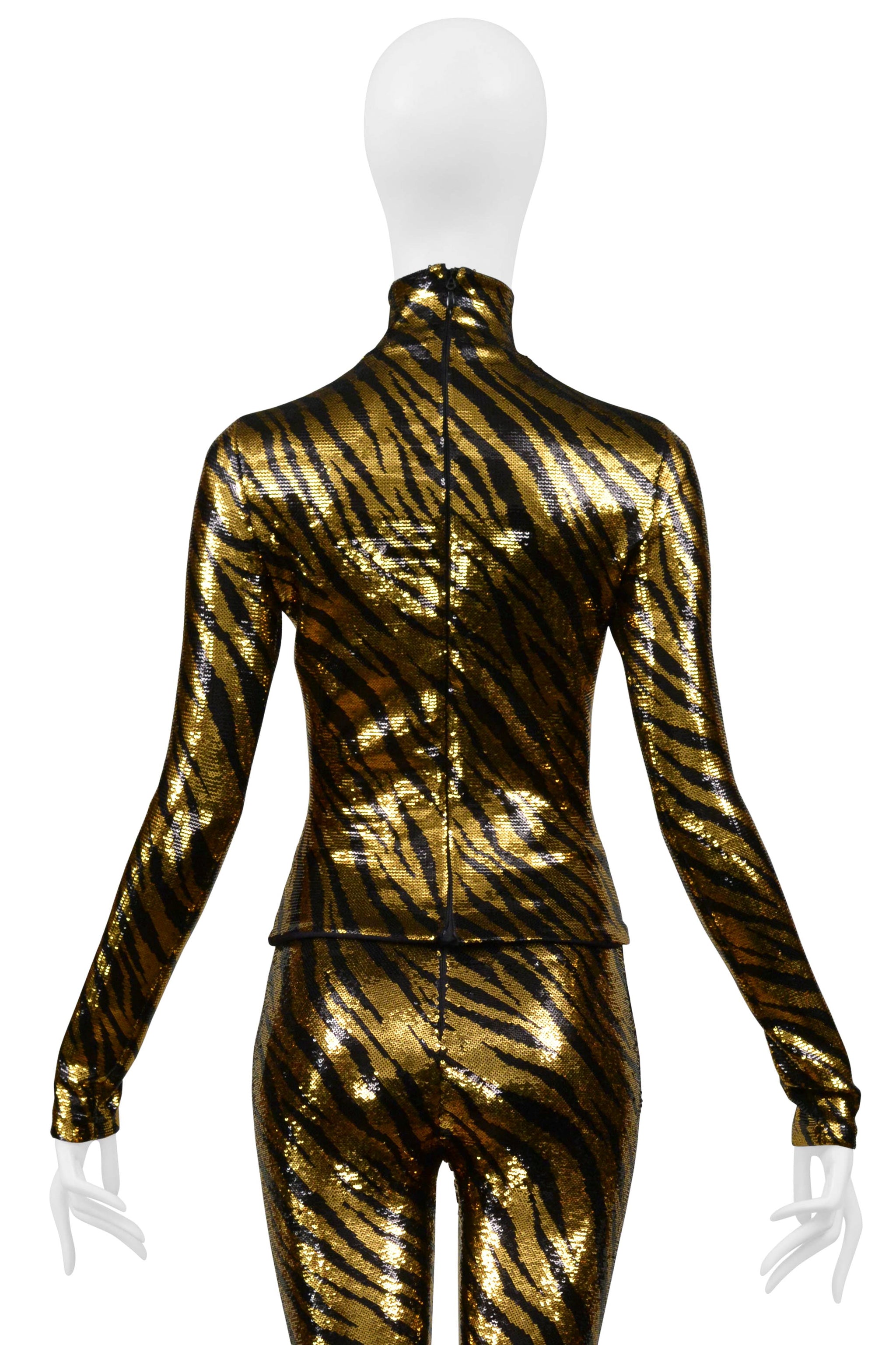 BALENCIAGA SEQUIN ORANGE AND BLACK TIGER STRIPE ENSEMBLE 2020