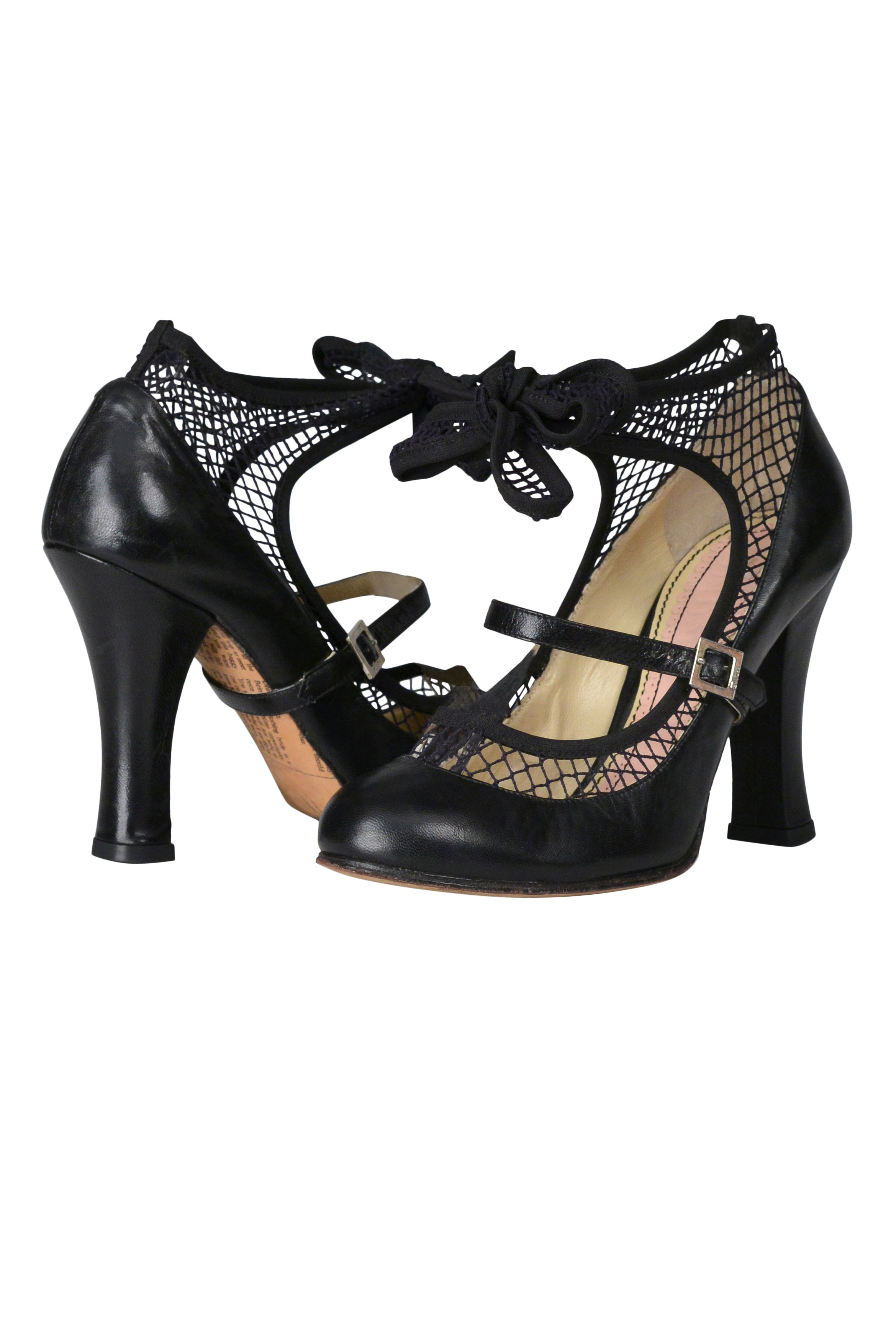 JOHN GALLIANO BLACK PINUP LEATHER & FISHNET PUMPS 2006