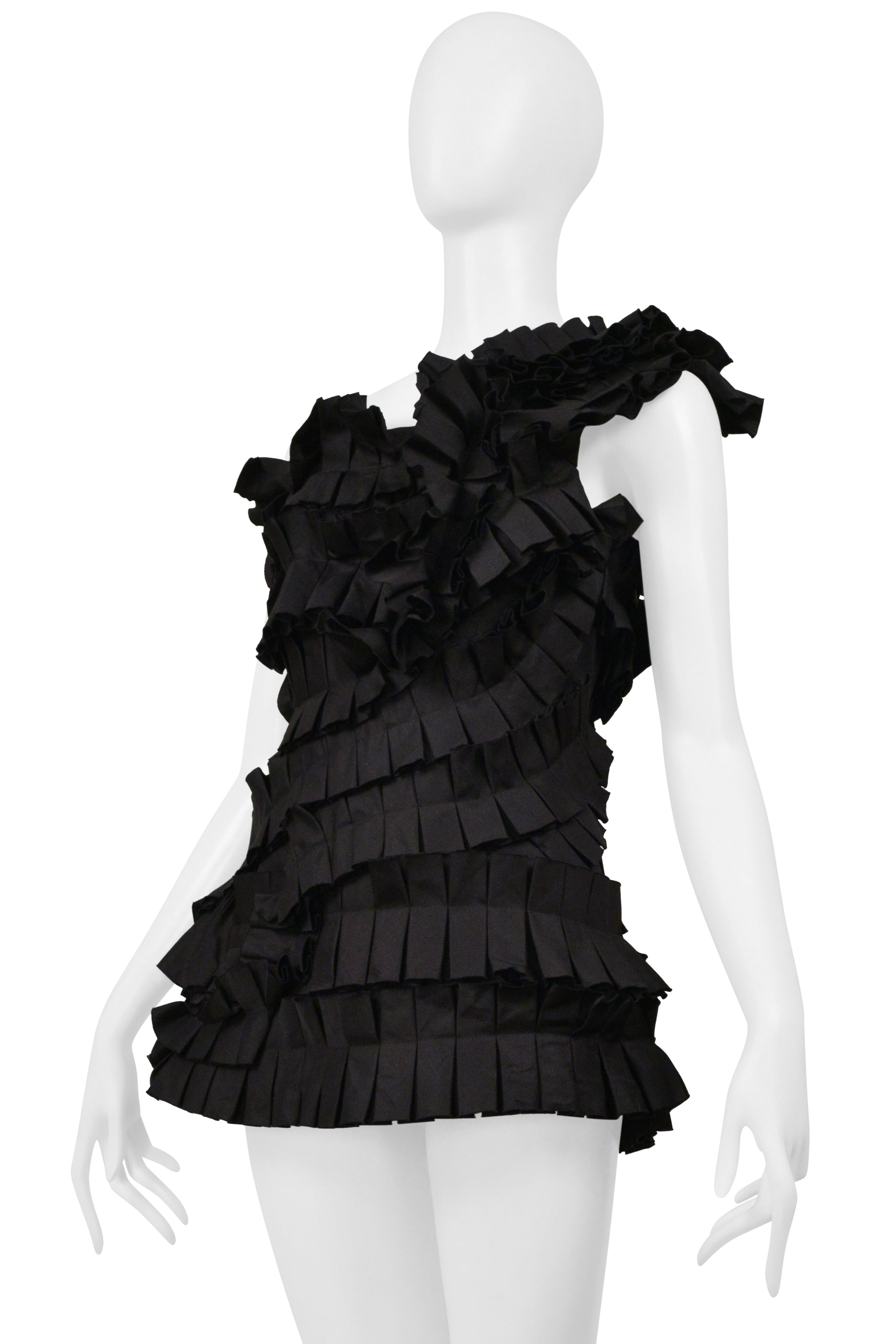 BOTTEGA VENETA BLACK PLEATED ASYMMETRICAL CORSET TOP 2014
