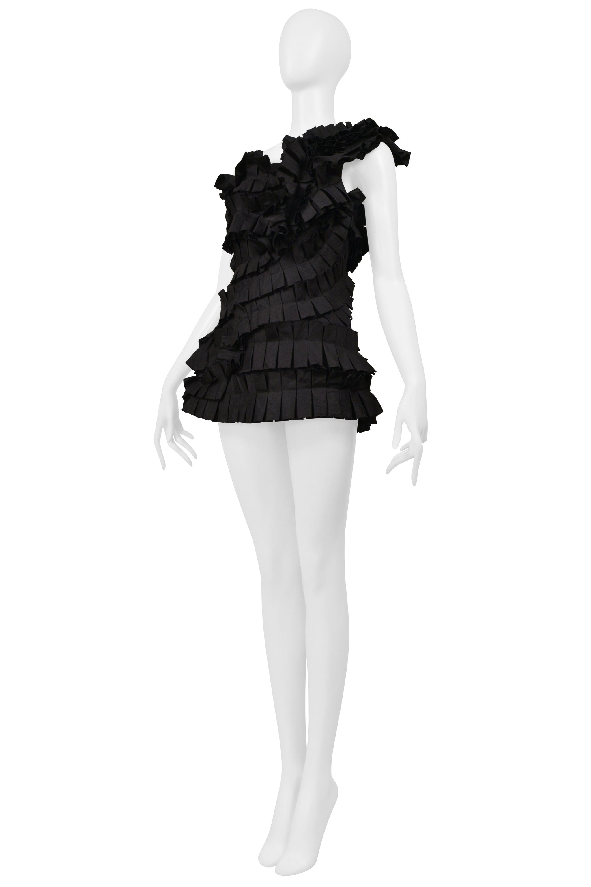 BOTTEGA VENETA BLACK PLEATED ASYMMETRICAL CORSET TOP 2014