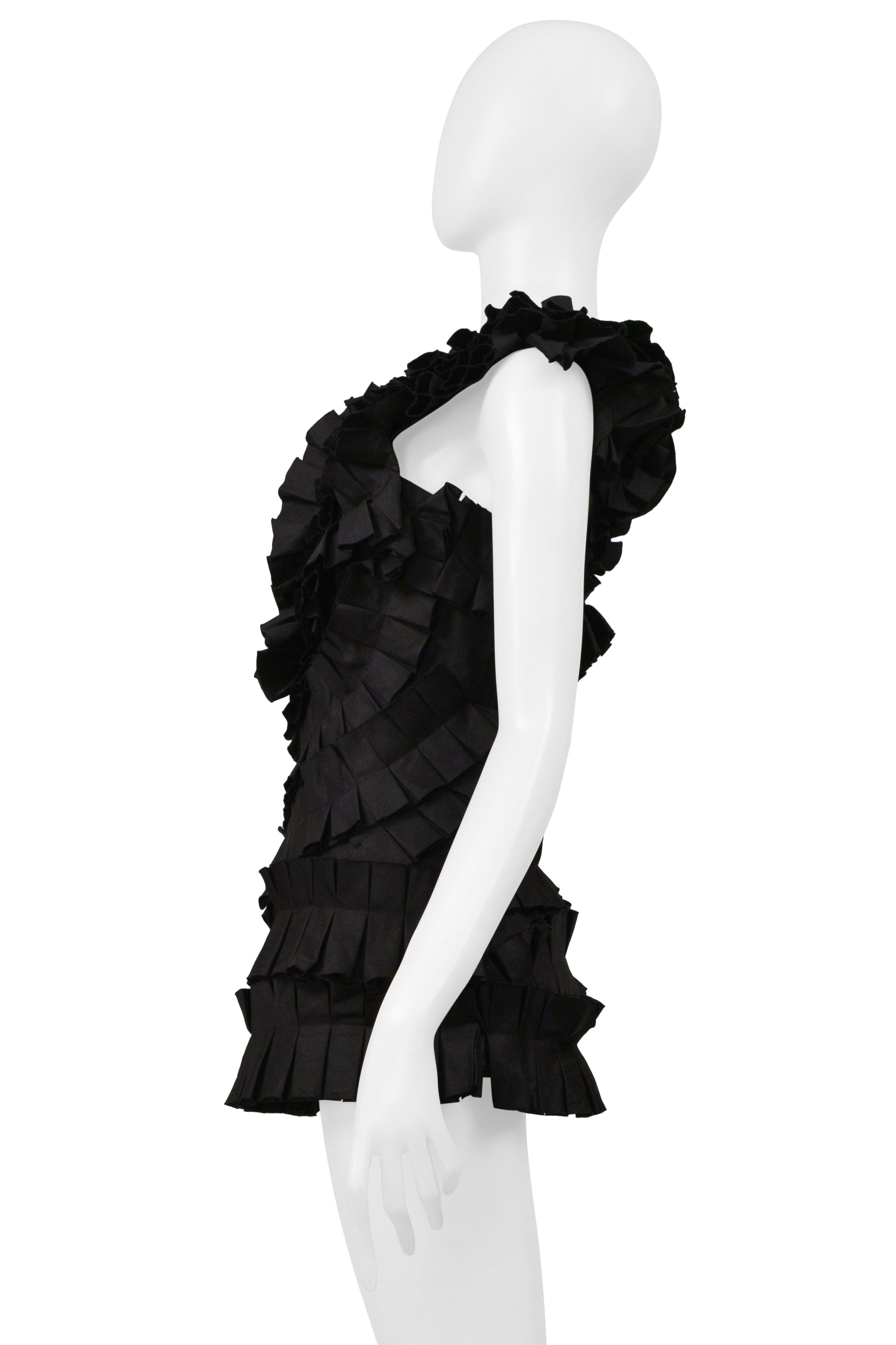 BOTTEGA VENETA BLACK PLEATED ASYMMETRICAL CORSET TOP 2014