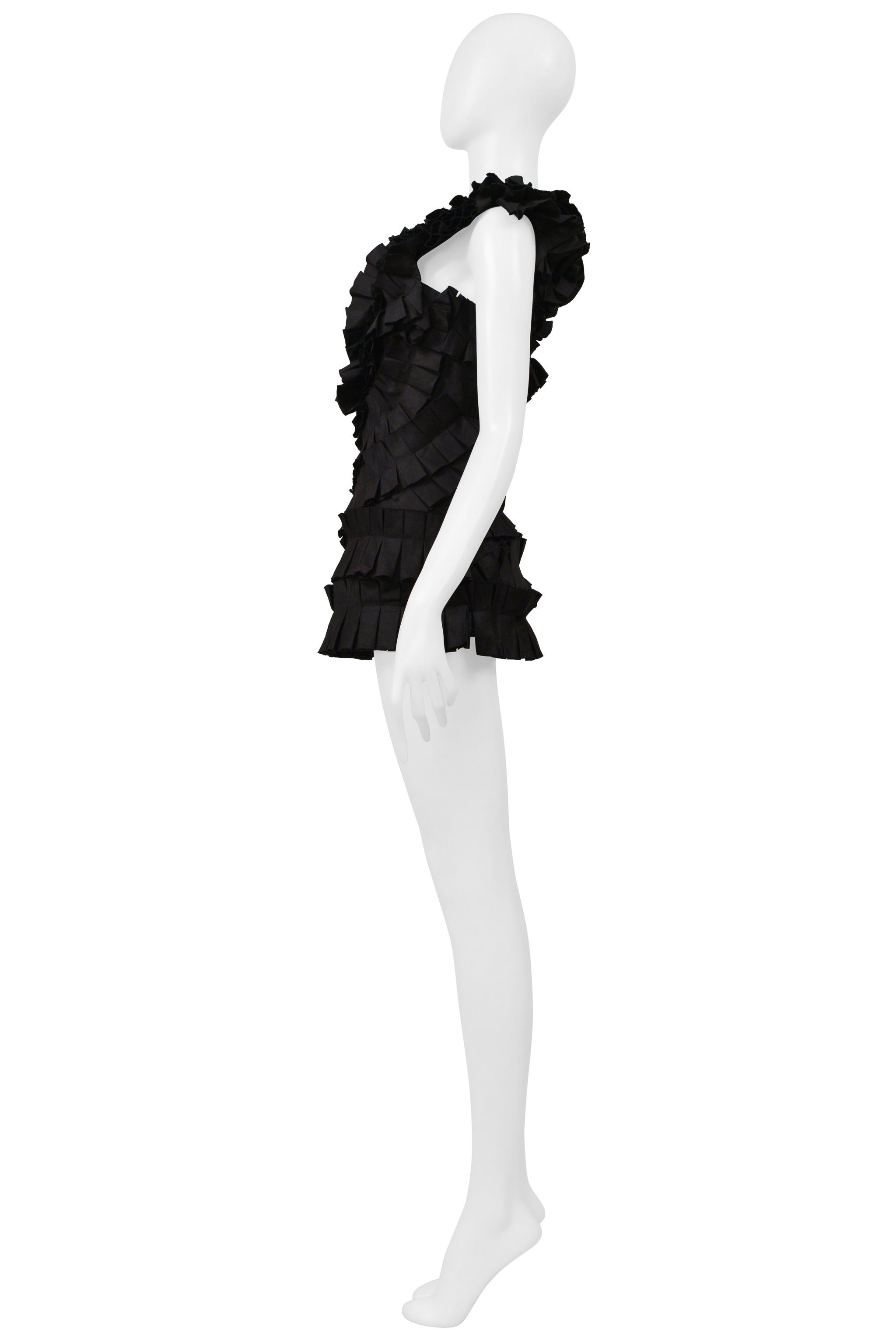 BOTTEGA VENETA BLACK PLEATED ASYMMETRICAL CORSET TOP 2014