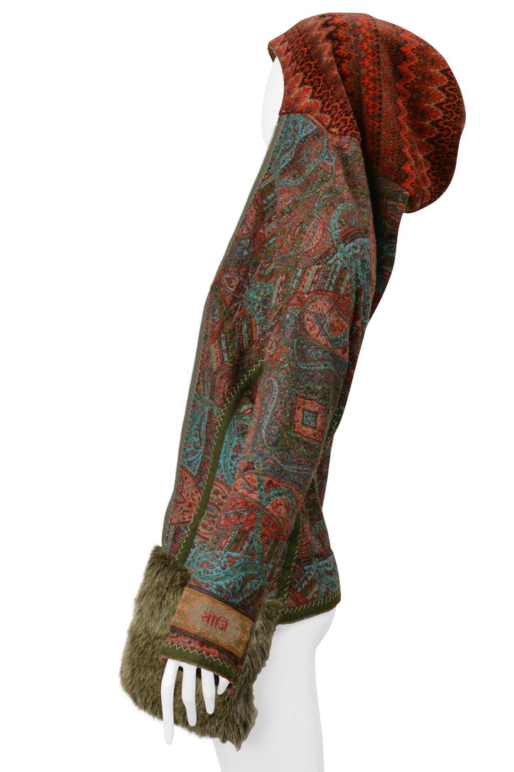 YOHJI YAMAMOTO 2000–01 MULTICOLOR KILIM-STYLE WOVEN JACKET WITH HOOD