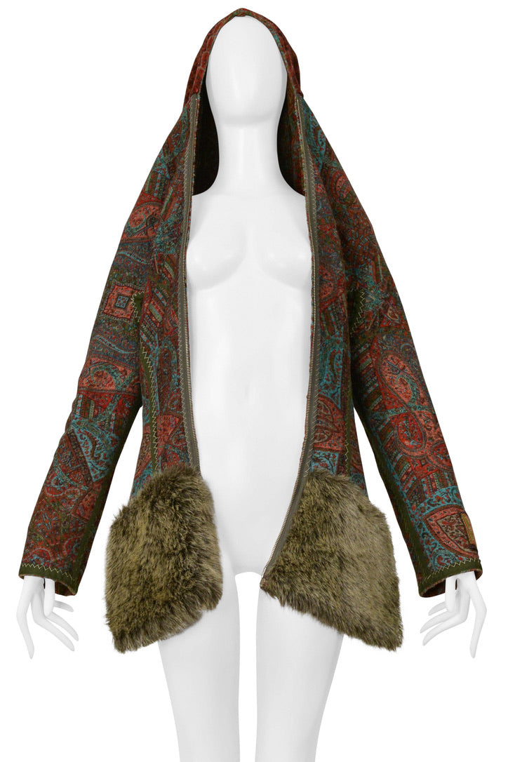 YOHJI YAMAMOTO 2000–01 MULTICOLOR KILIM-STYLE WOVEN JACKET WITH HOOD